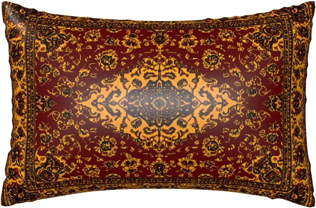 Imitation Silk Pillowcase for Hair and Skin Boho Retro Dark Red Golden Carpet 1 Pack Satin Queen Pillowcase with Hidden Zipper Cooling…