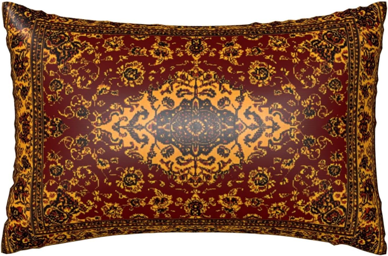 Imitation Silk Pillowcase for Hair and Skin Boho Retro Dark Red Golden Carpet 1 Pack Satin Queen Pillowcase with Hidden Zipper Cooling…