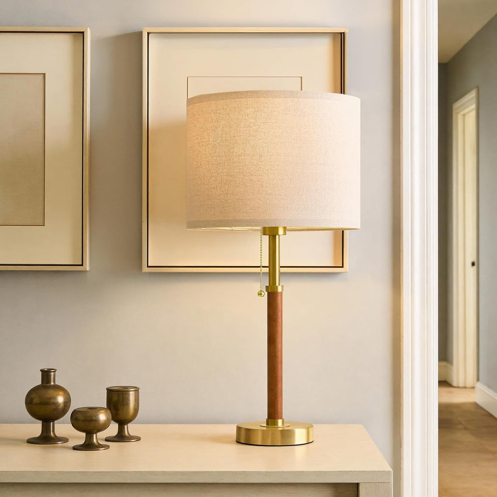 G-SAFAVA 22" Wood Table Lamps Mid Century Modern Lamp for Bedroom Living Room Bedside Lamps for Night Stands Nightstand Lamp with Pull…