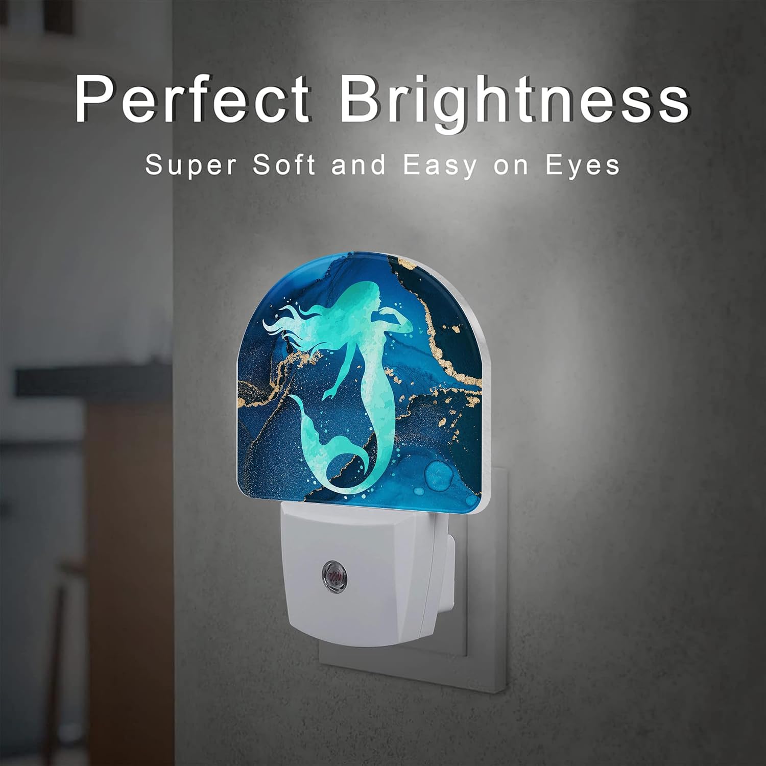 Watercolor Turquoise Mermaid Night Light for Kids, Navy Blue Golden Marble Night Light Plug in with Dusk to Dawn Sensor,0.5w Energy Saving…