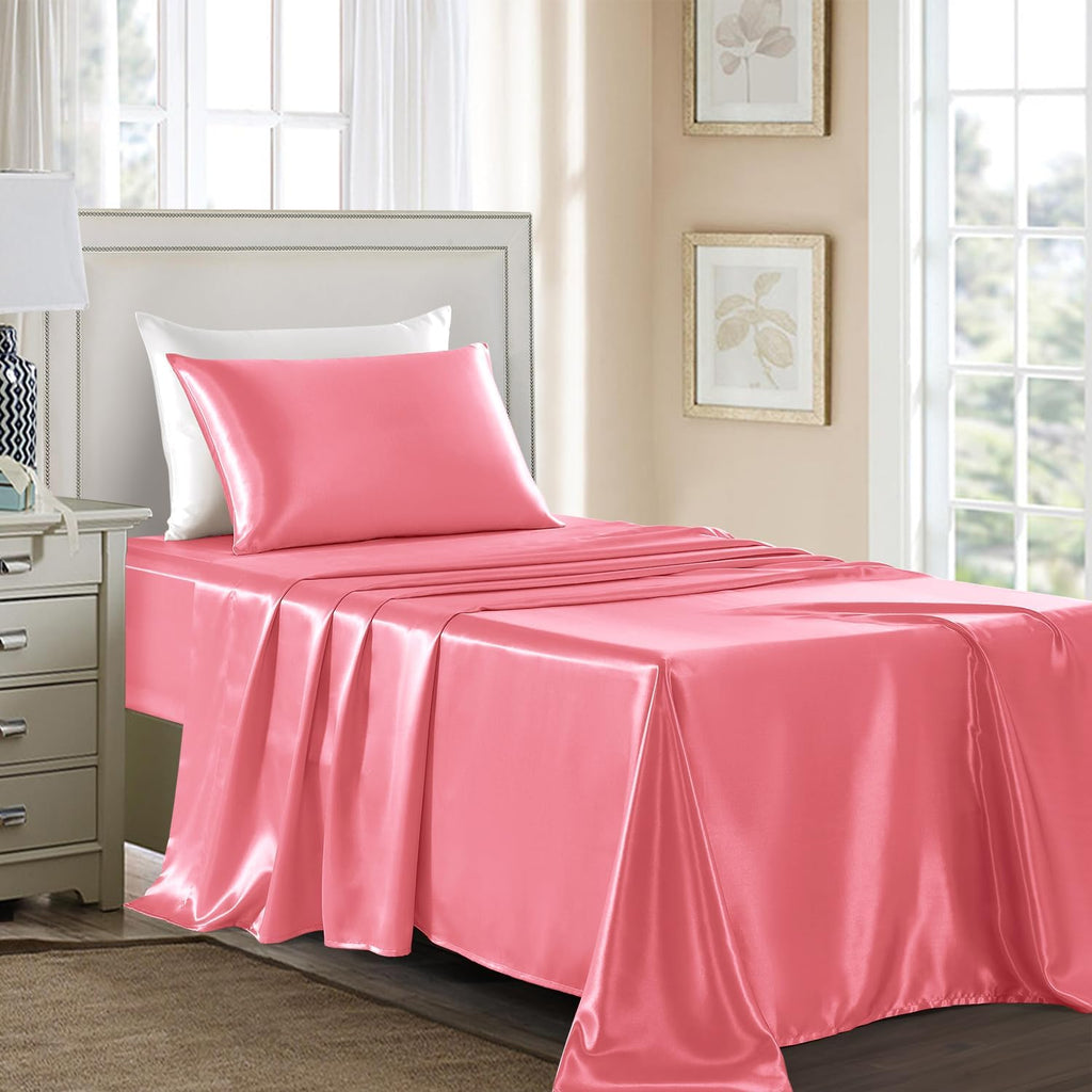 Golal Satin Sheets Twin XL Size - 3 Pieces Luxury Silky Soft Bed Sheets, Wrinkle-Free Pink Satin Silk Sheet Set with 1 Deep Pocket Fitted S…