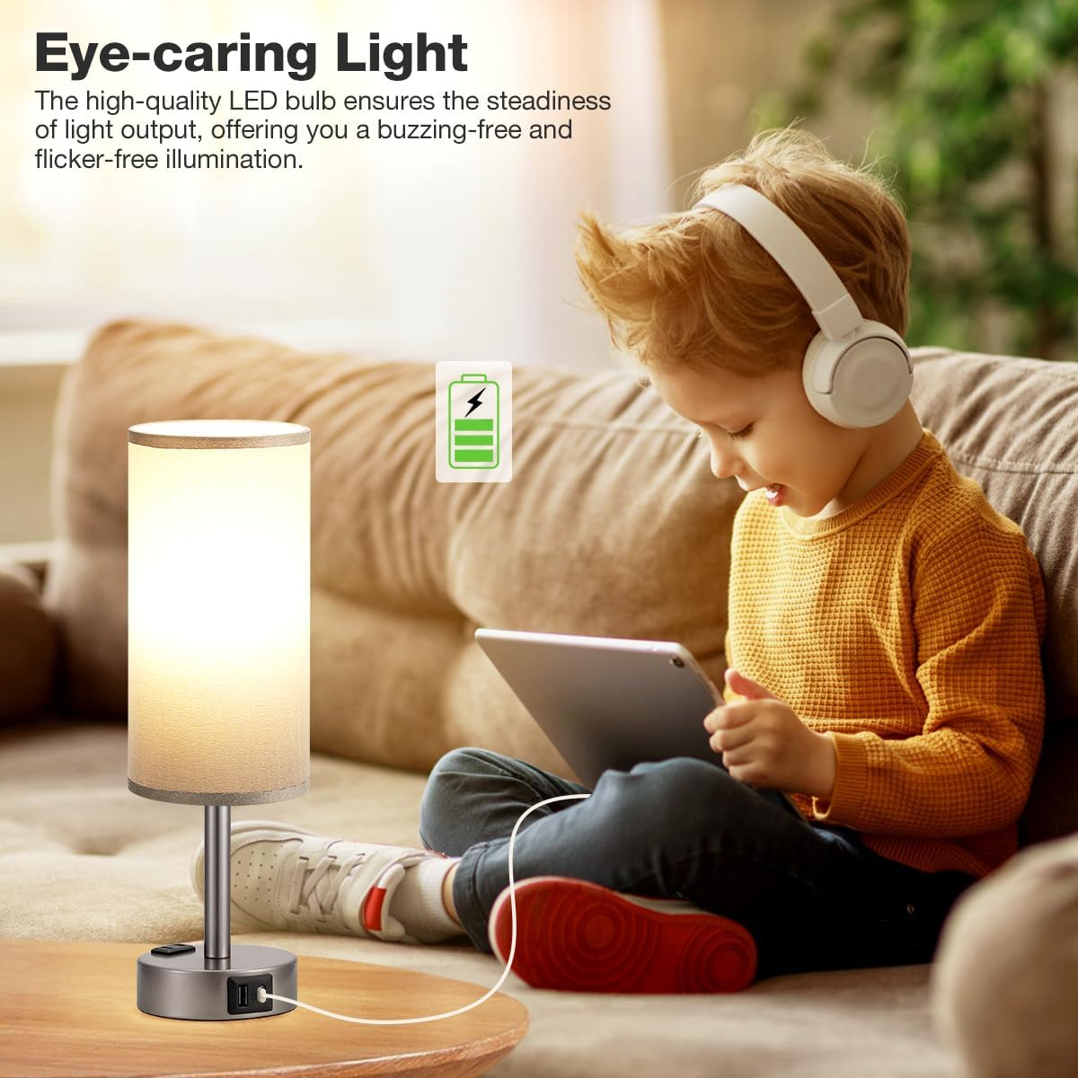 Fenmzee Grey Bedside Table Lamp for Bedroom - 3 Way Dimmable Touch Lamp USB C Charging Ports and AC Outlet, Small Lamp for Living Room…