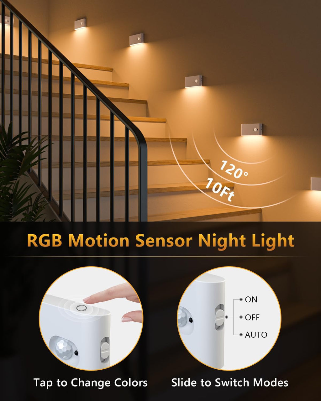 Willed Stair Lights Indoor, RGB & Warm White Motion Sensor Night Light, Color Changing Motion Sensor Light Indoor, Rechargeable Night Light…