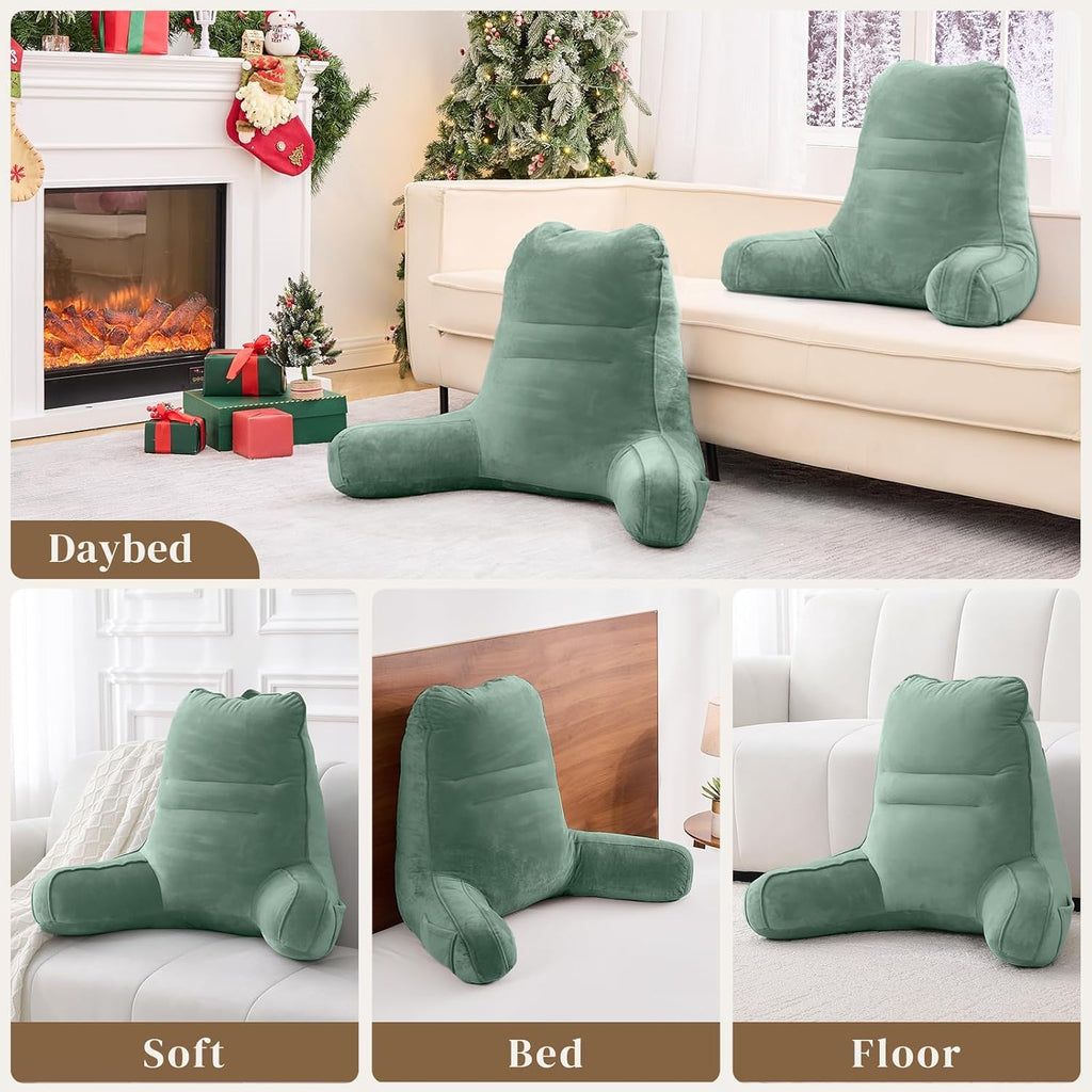 Sasttie Reading Pillow, Pillows for Reading or Relaxing – Ergonomic Support for Head, Neck, Back, and Lumbar, 21-Inch, Green Green