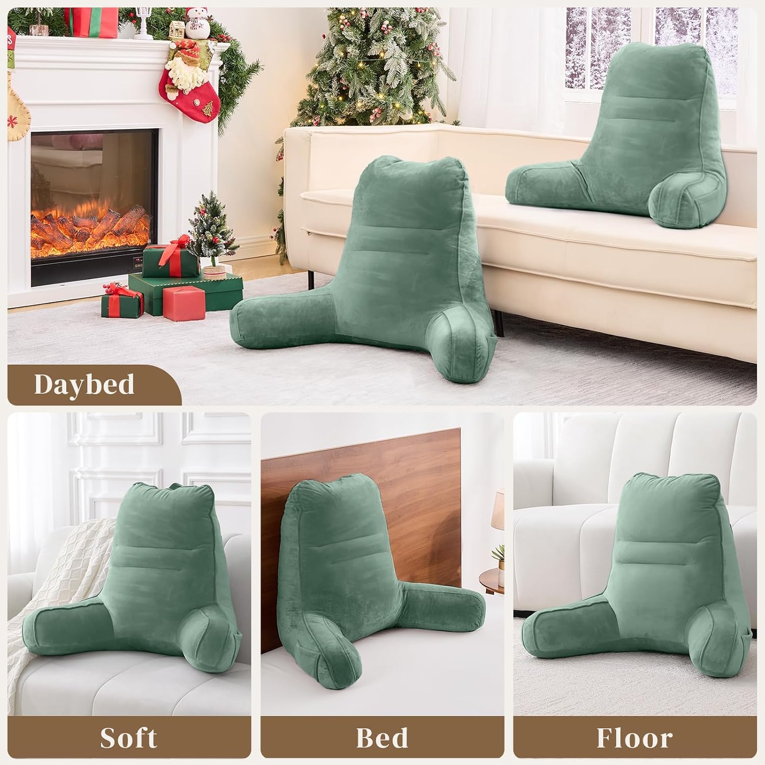 Sasttie Reading Pillow, Pillows for Reading or Relaxing – Ergonomic Support for Head, Neck, Back, and Lumbar, 21-Inch, Green Green