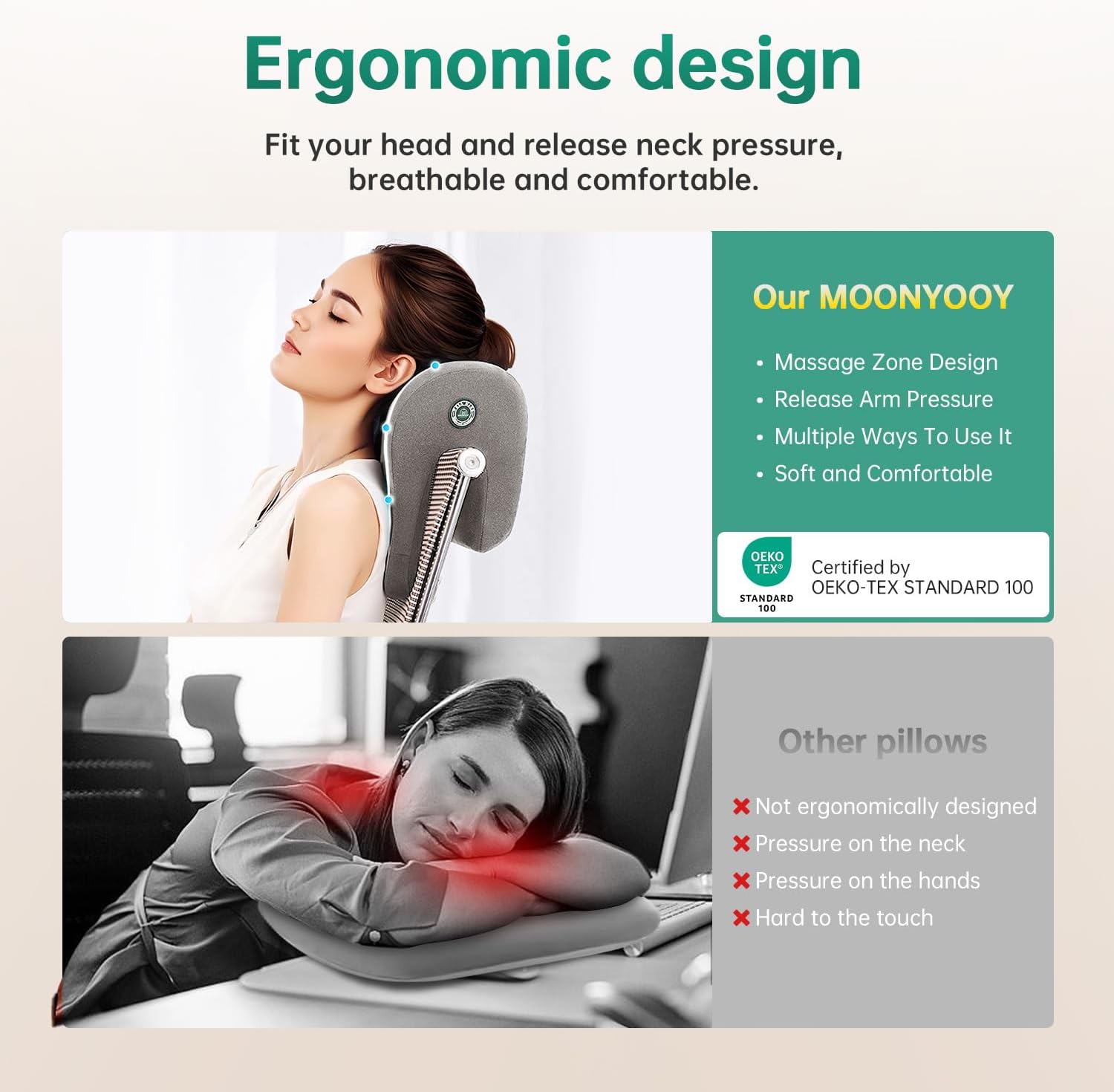 MOONYOOY Office Chair Headrest Pillow Attachment & Desk Nap Cushion, Memory Foam Neck Support with U-Shape Hanger Design for Office…