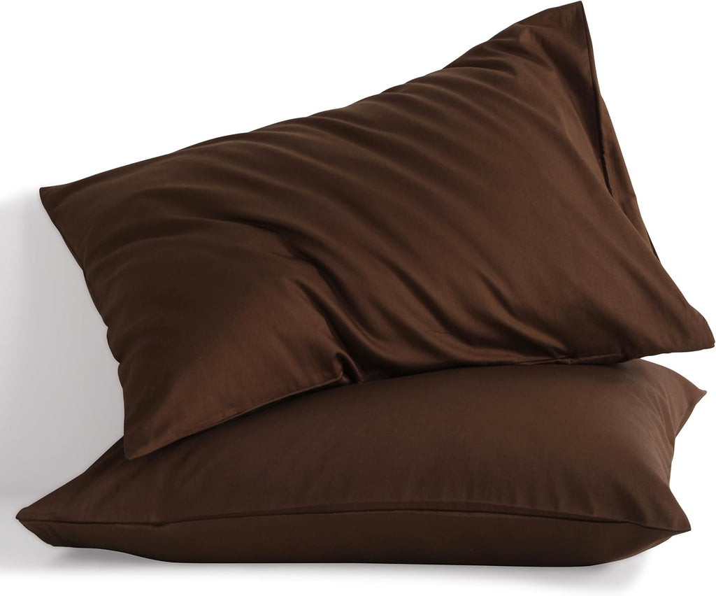 Ntbay Standard Cotton Pillowcases - Envelope Closure 20x26 Pillowcases Set of 2, Breathable and Soft Bed Pillow Cases, Brown Cotton