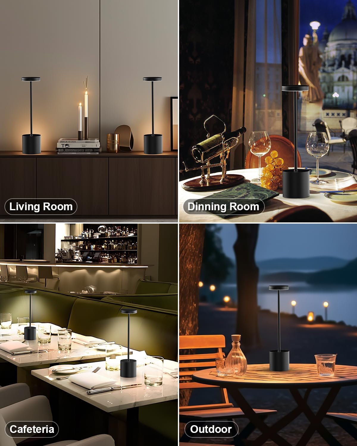 Swinerton Black Cordless Table Lamp, Rechargeable 5000mAh Battery Powered Wireless Table Light, 3 Color Dimmable Lighting, Patio Outdoor…