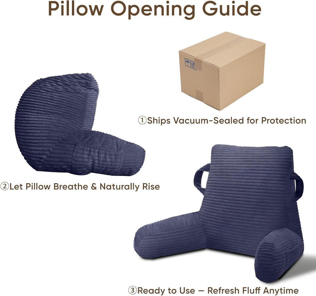 Reading Pillow for Sitting in Bed Adult, Bed Reading Pillow with Shredded Memory Foam, Back Pillow for Sitting with Arms and Pockets…