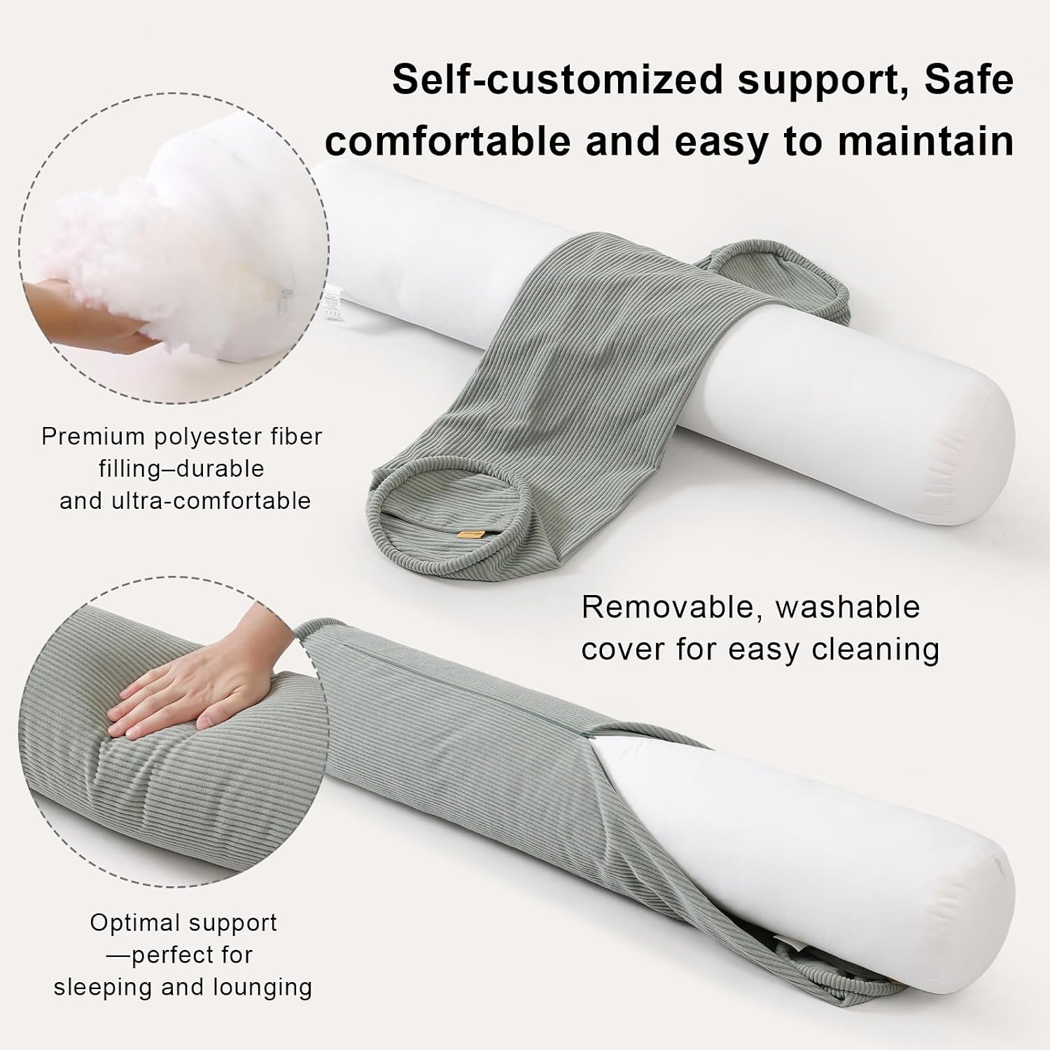 Cuddle Pillow – Corduroy Long Body Pillow for Adults, Cozy Bolster Pillow for Bed, Soft & Supportive for Relaxing Sleep,39 x 7.87…