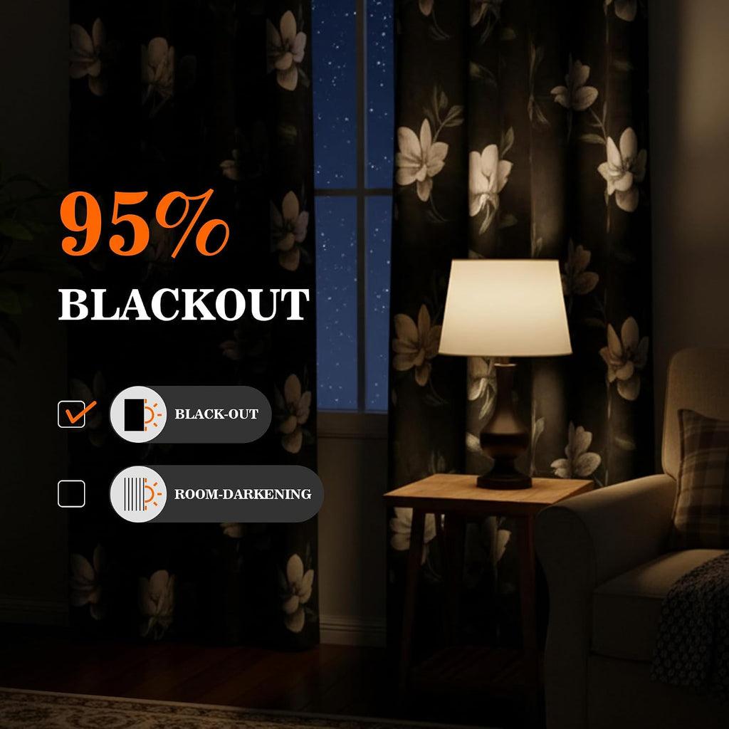 Myskyhome MYSKY HOME Floral Blackout Ceiling Curtains 96 Inches Long 2 Panels Set - Black Out Thermal Insulated Energy Efficient Modern Spr…