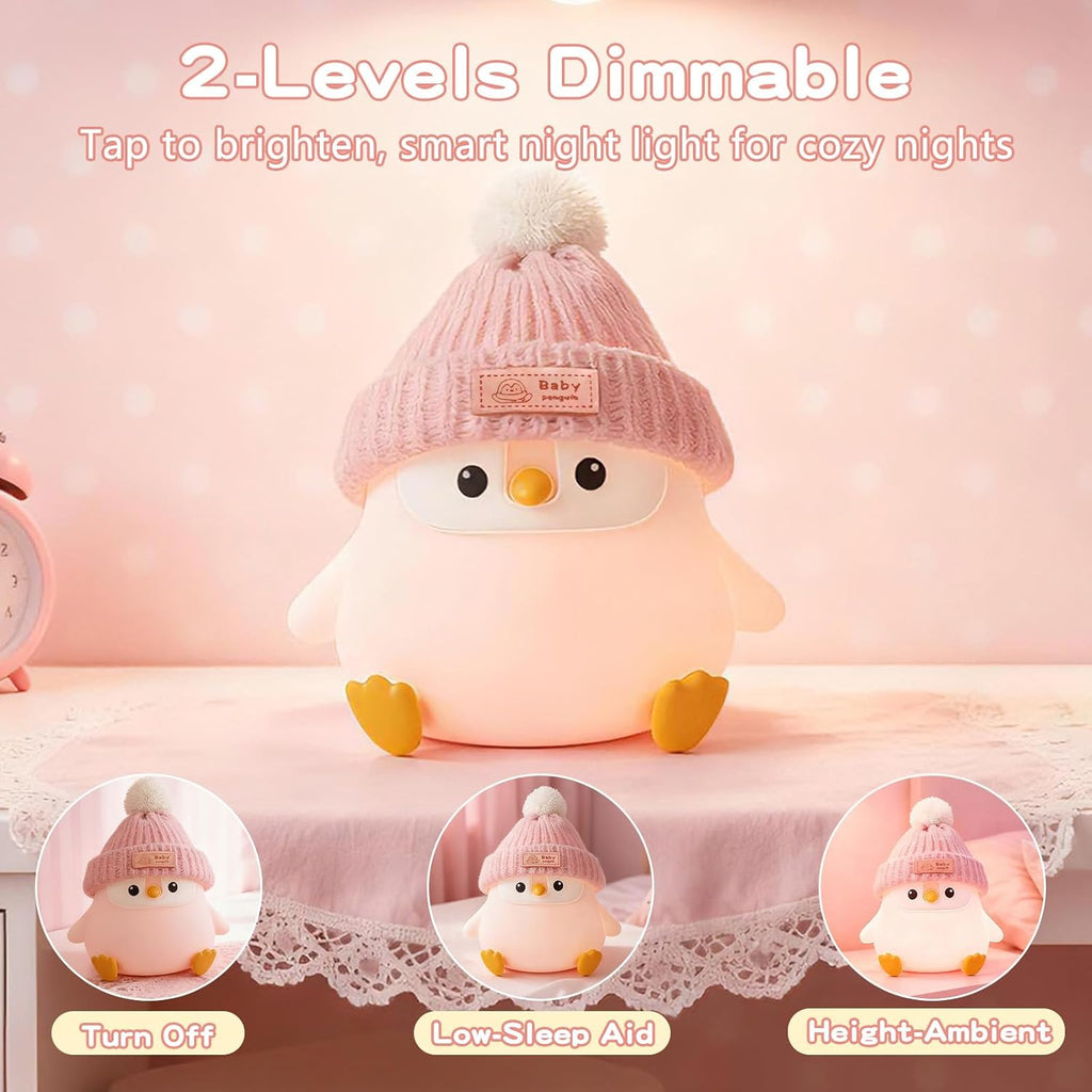 FAMIDUO-BrightenYourLife Penguin Silicone Night Light, Cute Pink Penguin Lamp with Hat, Nursery Nightlight for Baby, Rechargeable/Dimmable…