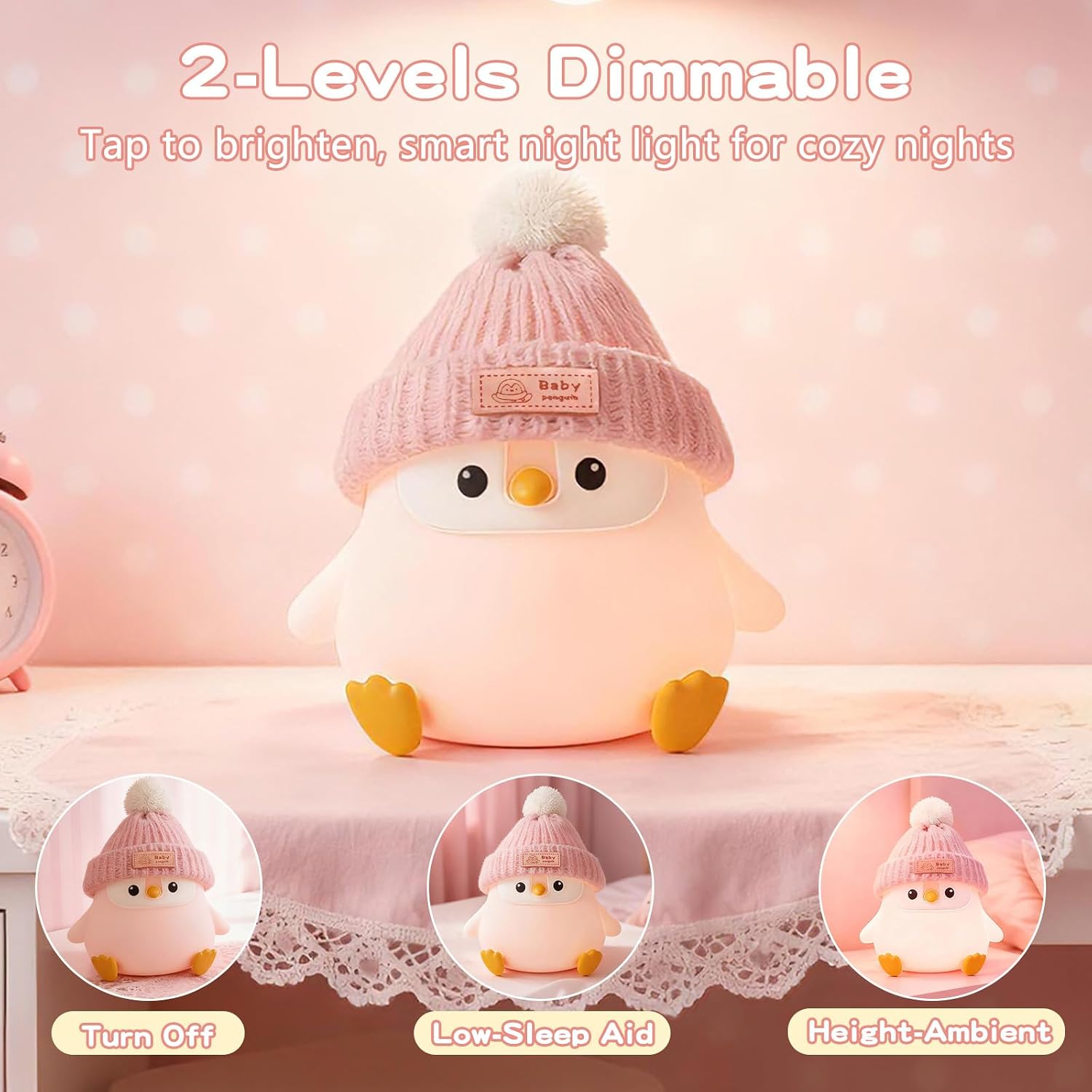 FAMIDUO-BrightenYourLife Penguin Silicone Night Light, Cute Pink Penguin Lamp with Hat, Nursery Nightlight for Baby, Rechargeable/Dimmable…