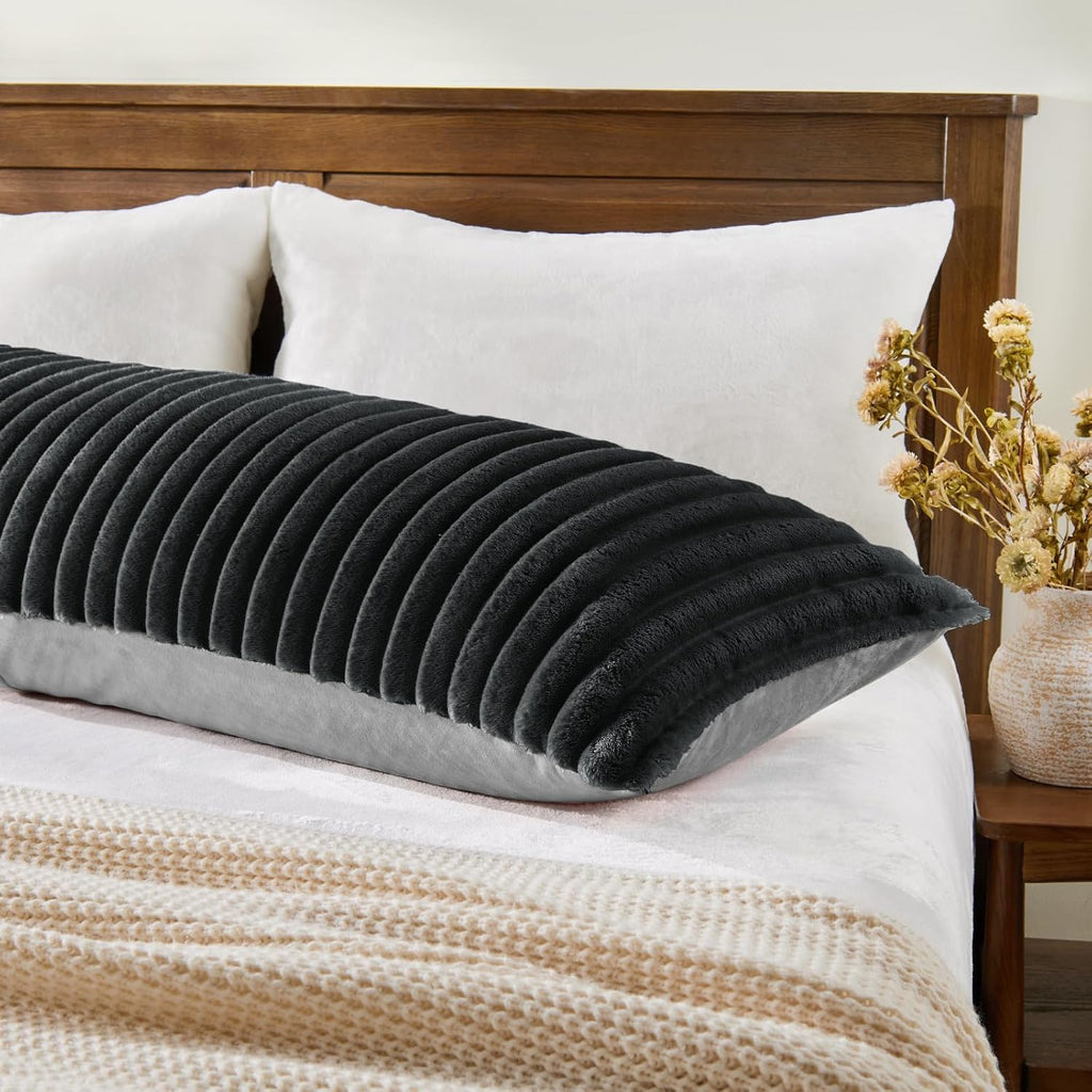 Bedelite Fluffy Faux Fur Body Pillow Cover with Zipper, Luxury Plush 3D Striped Pillow Cover 20x54 Inches, Super Soft and Cozy Long Body Pi…