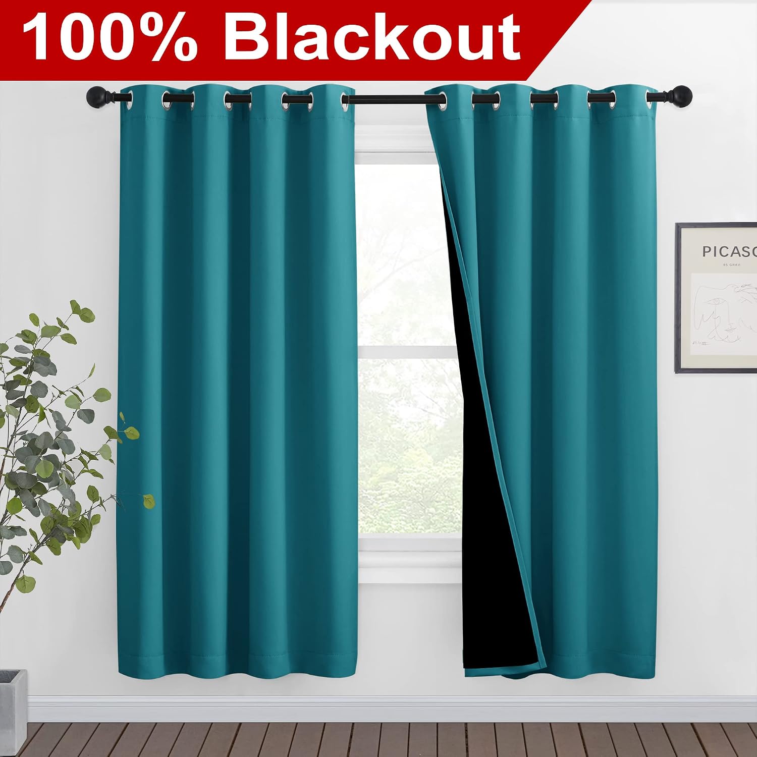 Nicetown 100% Blackout Window Curtain Panels, Full Light Blocking Drapes with Black Liner for Nursery, 72-inch Drop Thermal Insulated Drape…