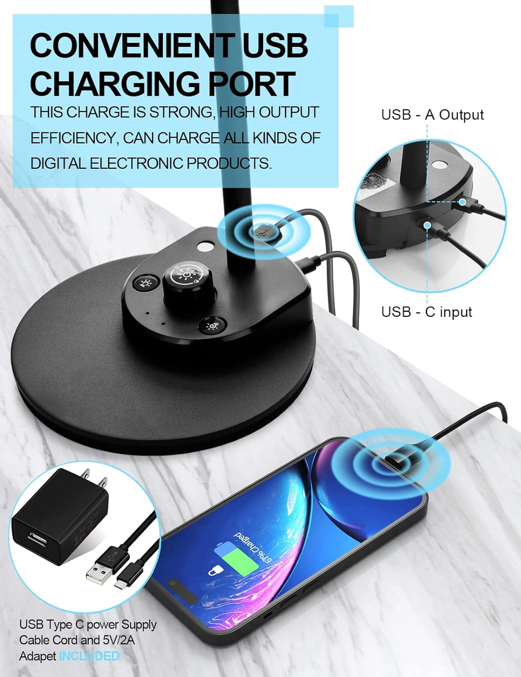 BOHON LED Desk Lamp with USB Charging Port 3 Color Modes Dimmable Reading Light Intelligent Induction Auto Dimming Task Lamp Neck…