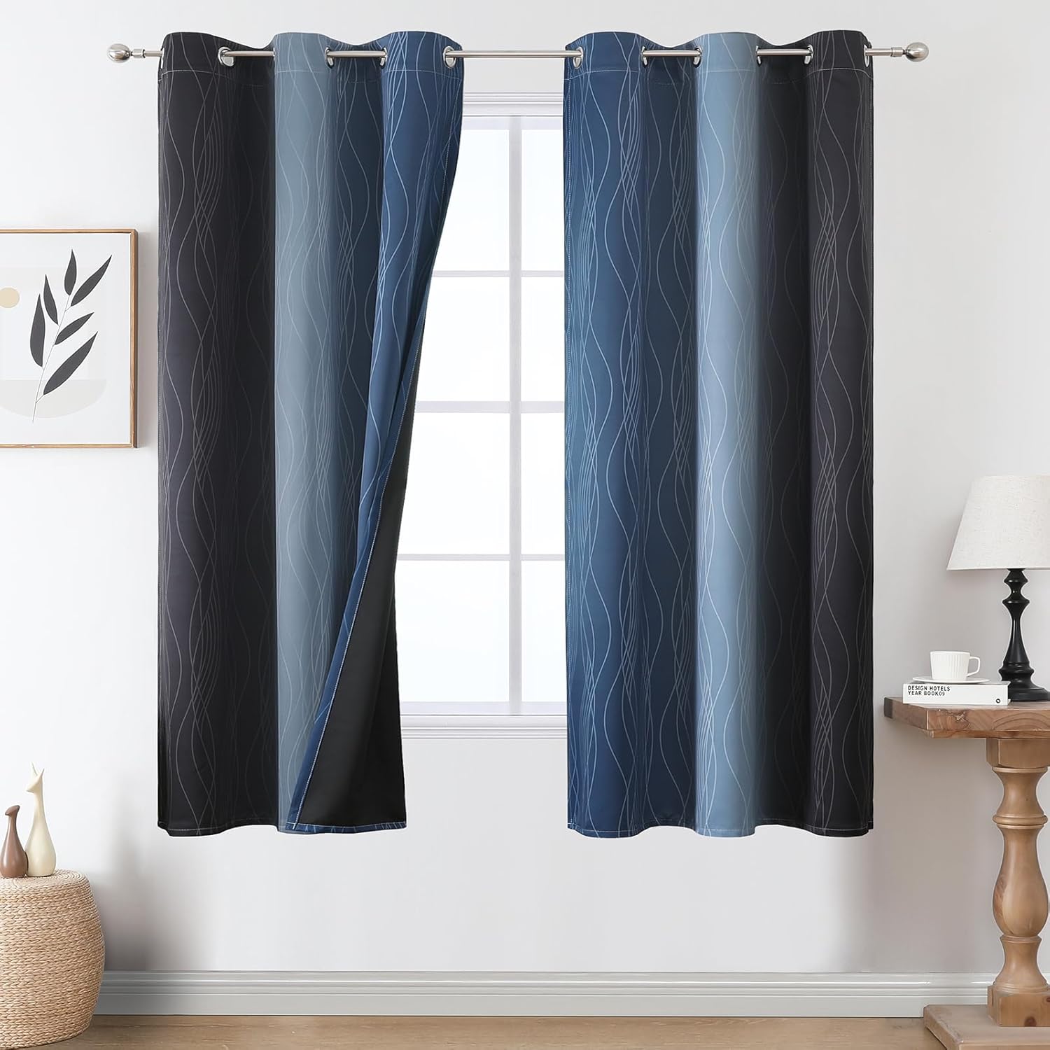 Estelartextiler Estelar Textiler Navy Blue and Black Ombre Blackout Curtains 63 Inches Long, Full Room Darkening Grommet Curtains for Bedro…