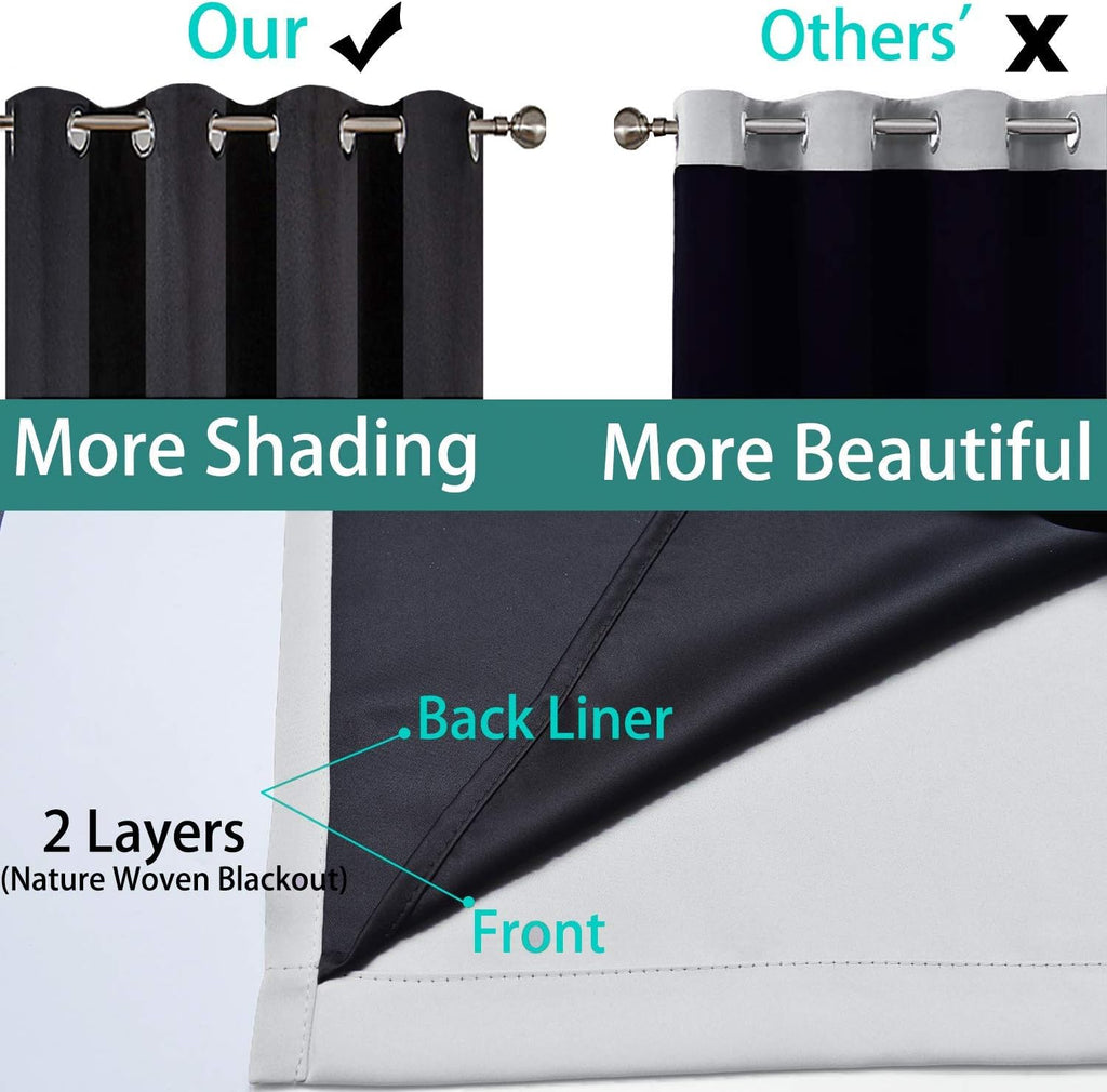 Yakamok 100% Blackout Window Curtain Panels, Heat and Full Light Blocking Drapes with Black Liner for Nursery, Thermal Insulated Draperies (…
