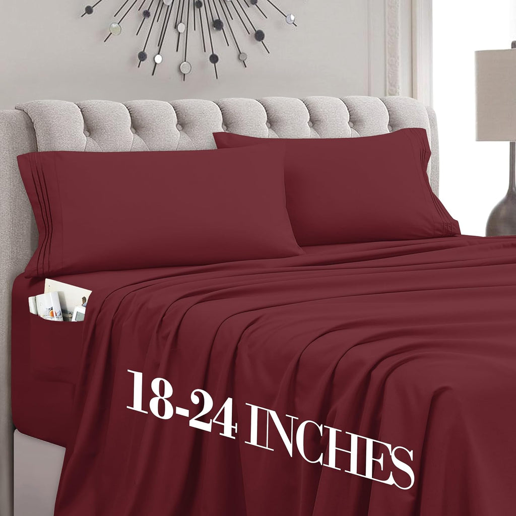 MocassiLuxuryBedding Mocassi Cal King Size 4-Piece Bed Sheet Set - 1800 Hotel Quality Microfiber 18-24 Inches Extra Deep Pocket Fitted Shee…