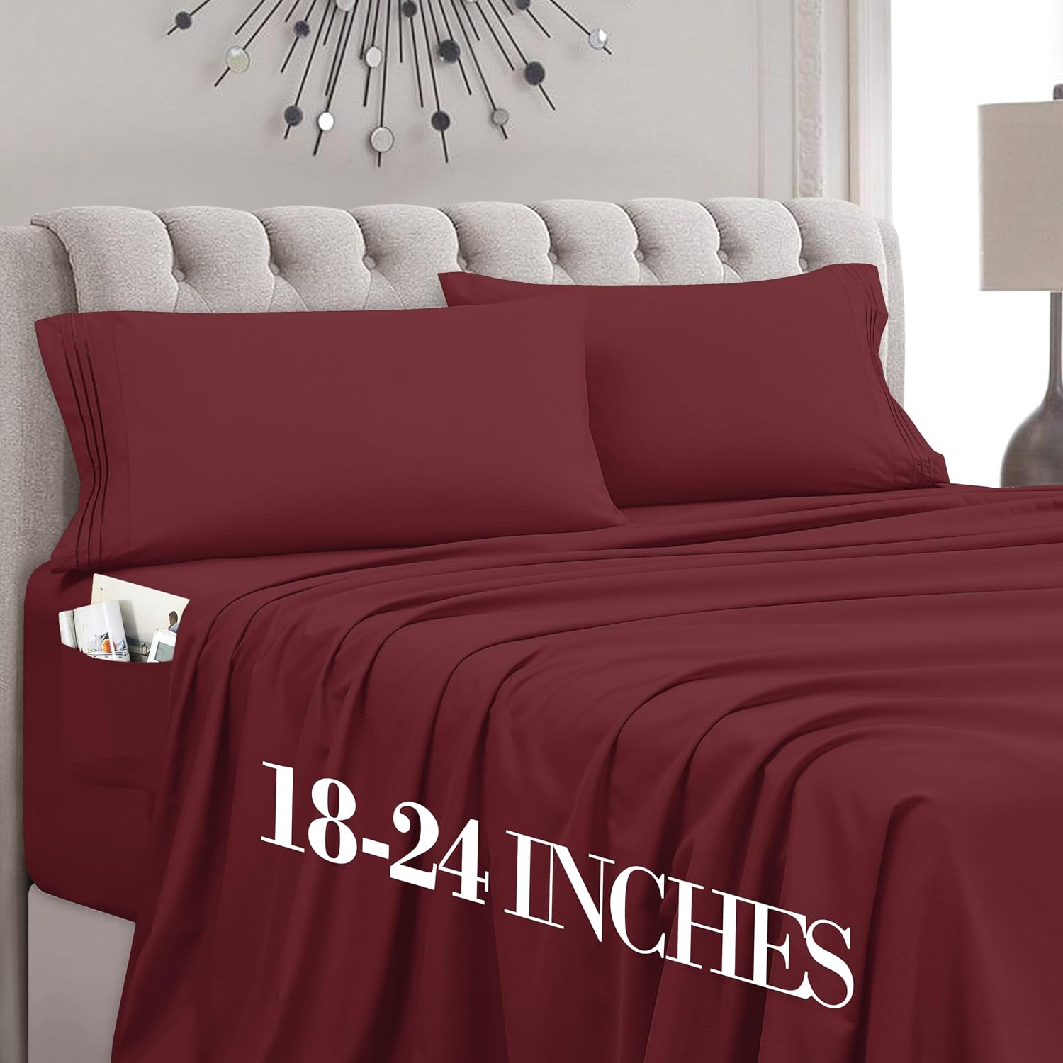 MocassiLuxuryBedding Mocassi Cal King Size 4-Piece Bed Sheet Set - 1800 Hotel Quality Microfiber 18-24 Inches Extra Deep Pocket Fitted Shee…