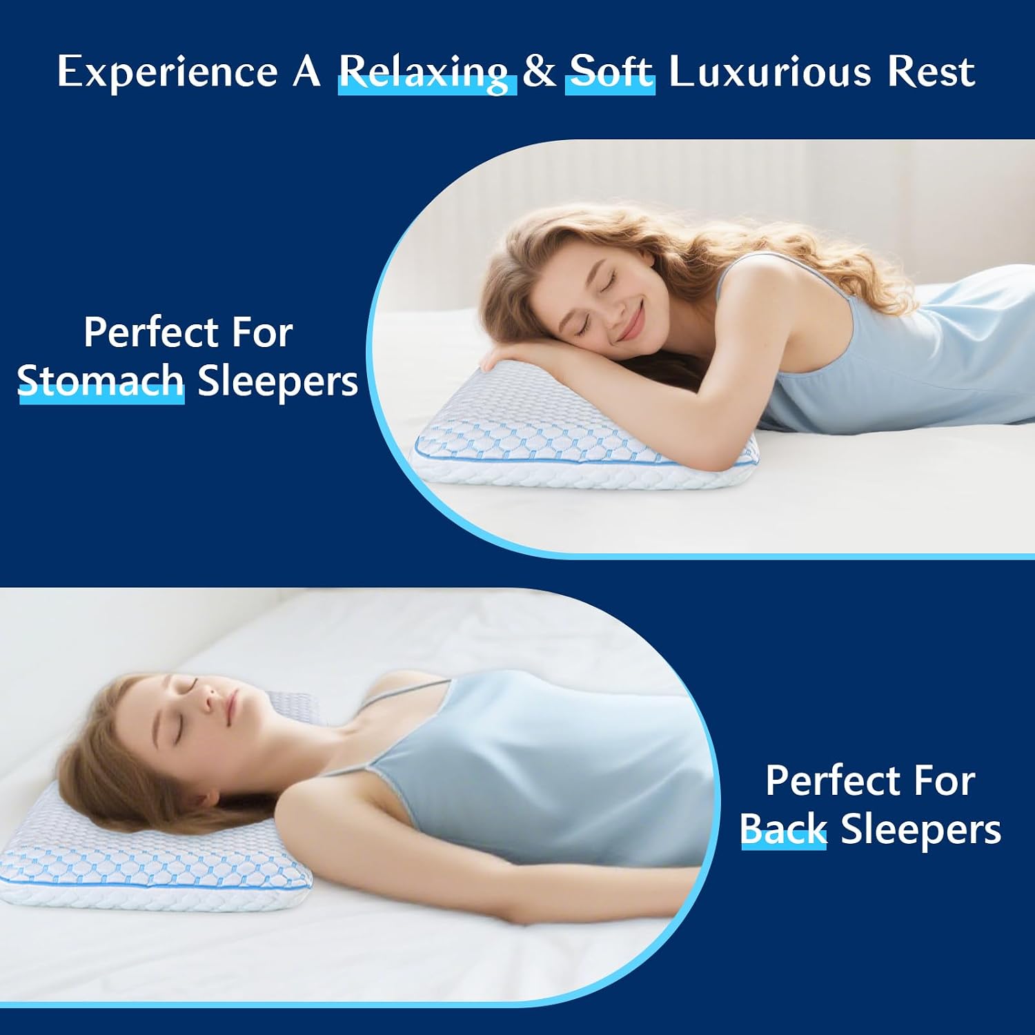 Iwacool Stomach Sleeping Pillow for Back & Stomach Sleeper, Flat Soft Pillows for Sleeping Thin Memory Foam Pillow for Back Shoulder Neck -…
