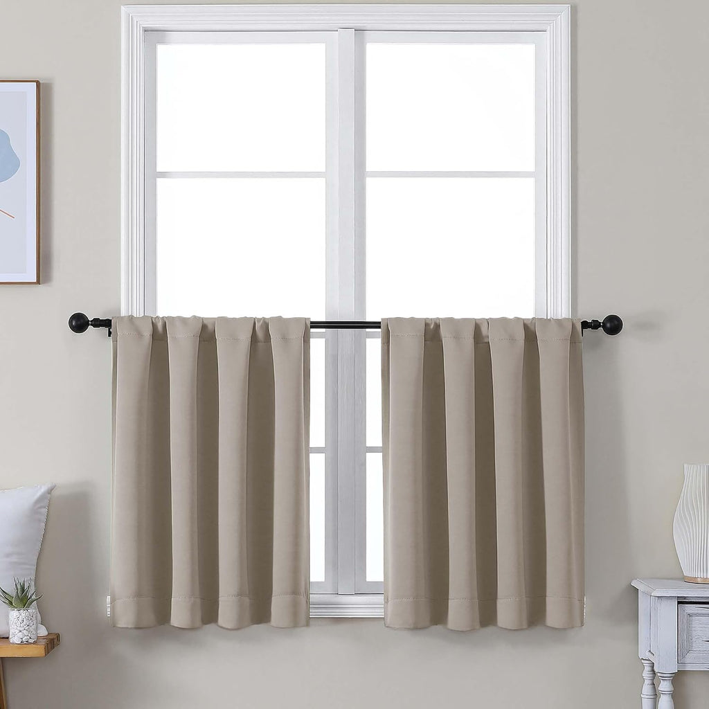 Simplebrand Ava Stone Short 24 Inches Blackout Curtain 2 Panels Set, Half Window Rod Pocket Privacy Curtain Tiers for Kitchen, Curtains Bla…