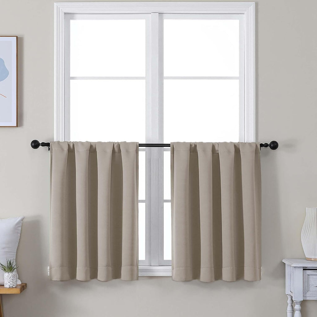 Simplebrand Ava Stone Short 30 Inches Blackout Curtain 2 Panels Set, Half Window Rod Pocket Privacy Curtain Tiers for Kitchen, Curtains Bla…