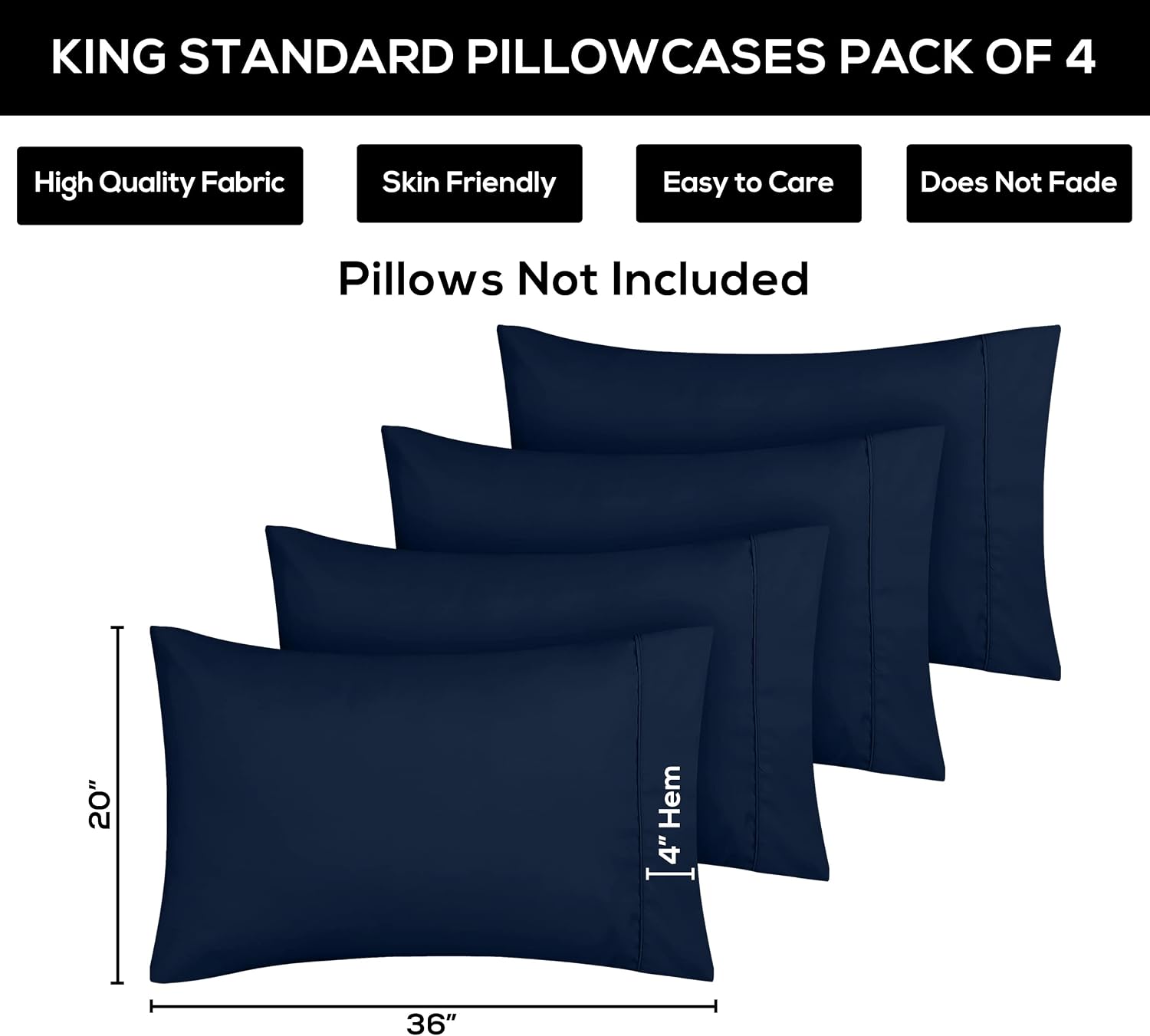 Utopiabedding Utopia Bedding King Standard Pillow Cases - 4 Pack - Envelope Closure - Soft Brushed Microfiber Fabric - Shrinkage and Fade R…