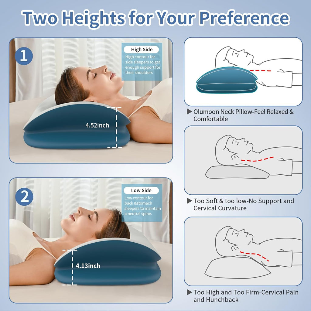Olumoon Cervical Neck Pillow - Ergonomic Memory Foam Contour Pillows for Side, Back & Stomach Sleepers, Cervical Pillow for Neck Support Sl…