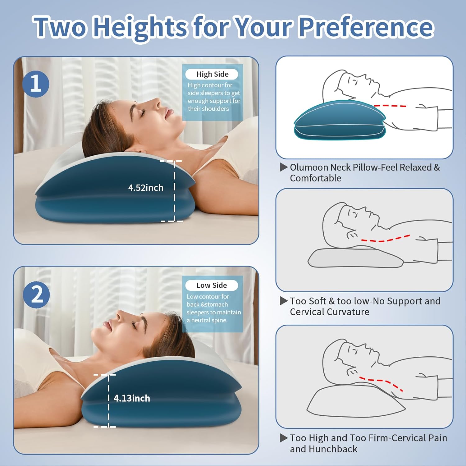 Olumoon Cervical Neck Pillow - Ergonomic Memory Foam Contour Pillows for Side, Back & Stomach Sleepers, Cervical Pillow for Neck Support Sl…