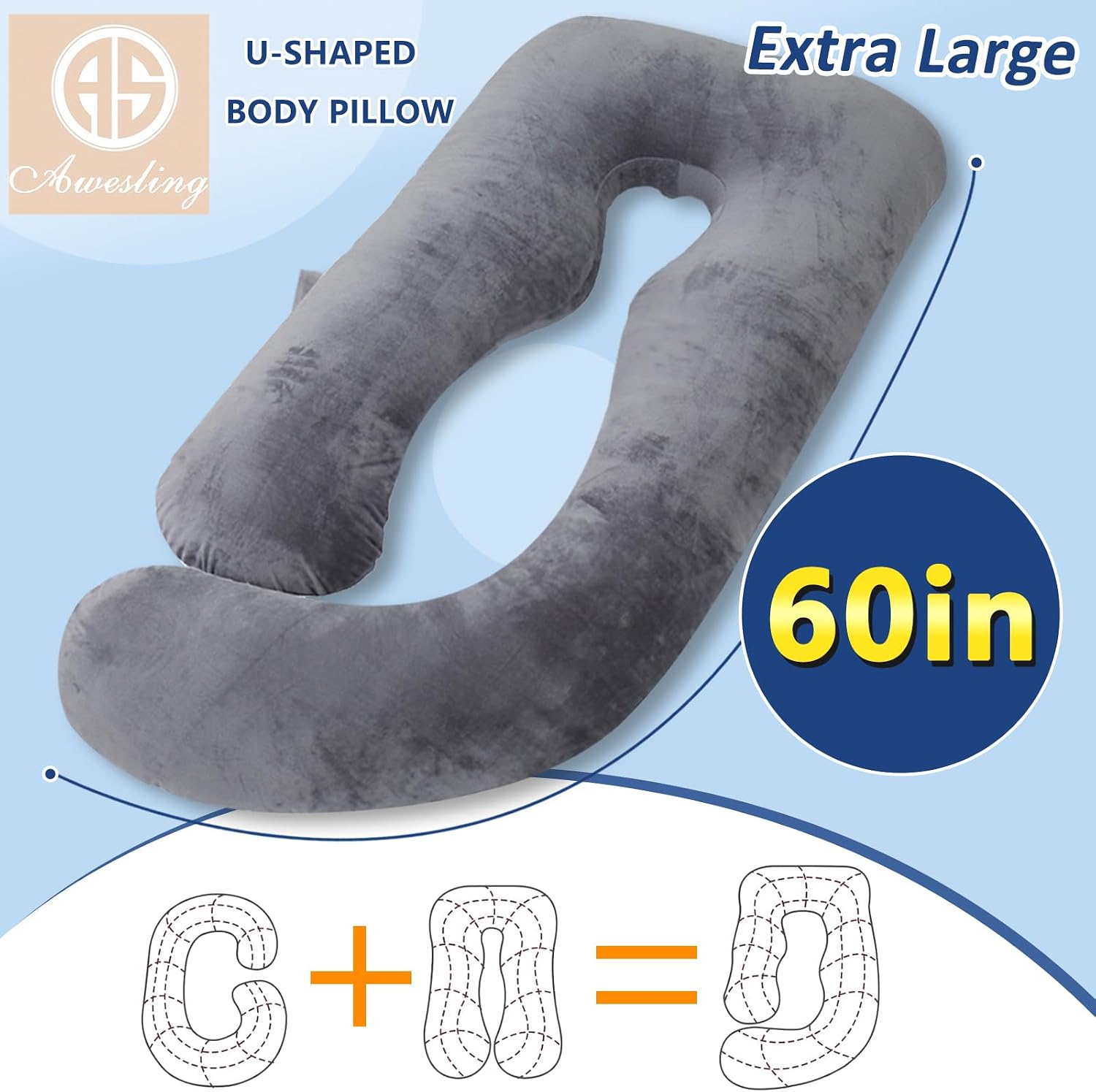 Shredded Memory Foam Body Pillow, Pregnancy Pillows for Sleeping, Maternity Pillow for Pregnant Women, Memory Foam Filling U Shaped Body…