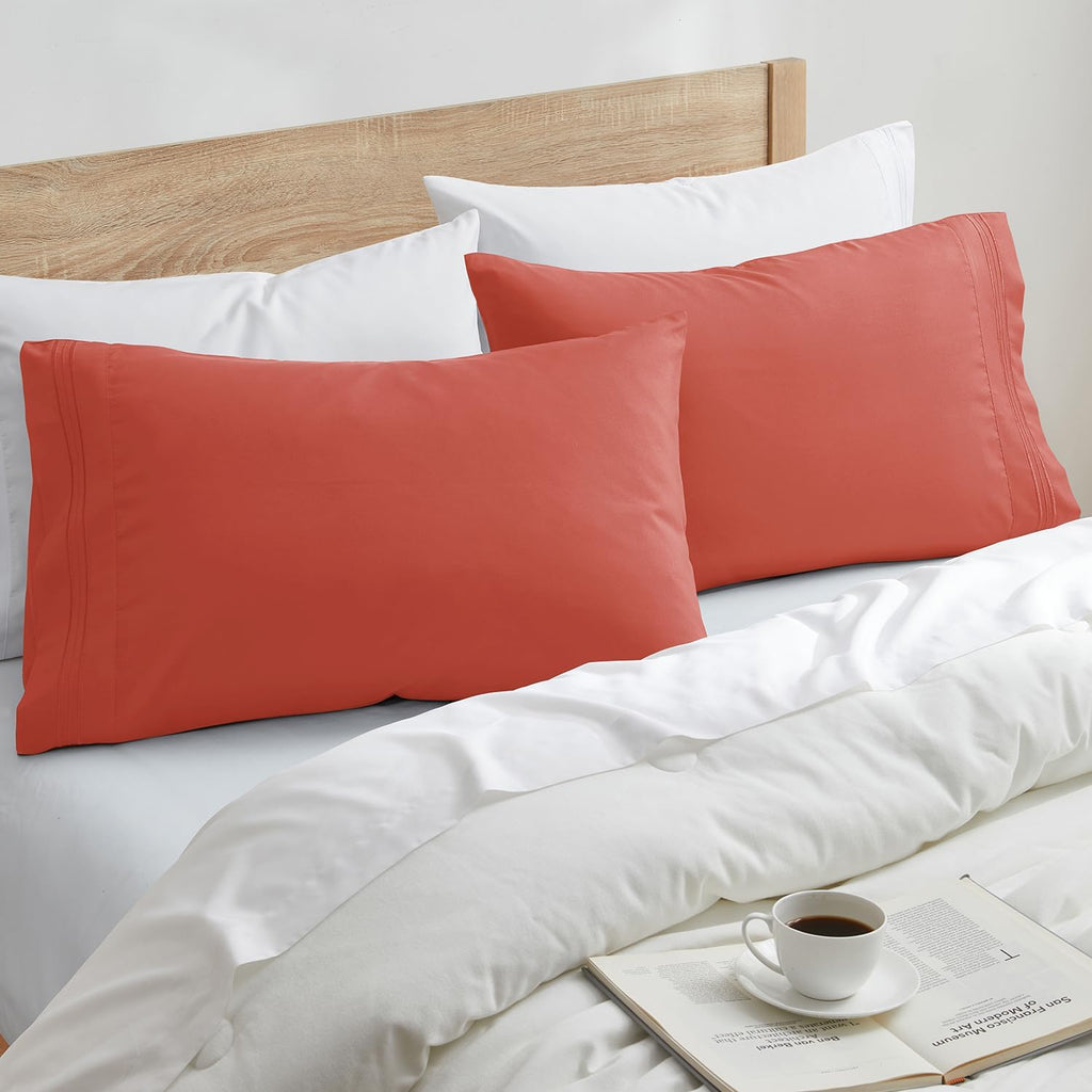 Nestl Rust Pillow Cases - Soft Queen Size Set of 2, 1800 Microfiber Pillow Cases with Envelope Closure, 20x30 Inches cotton