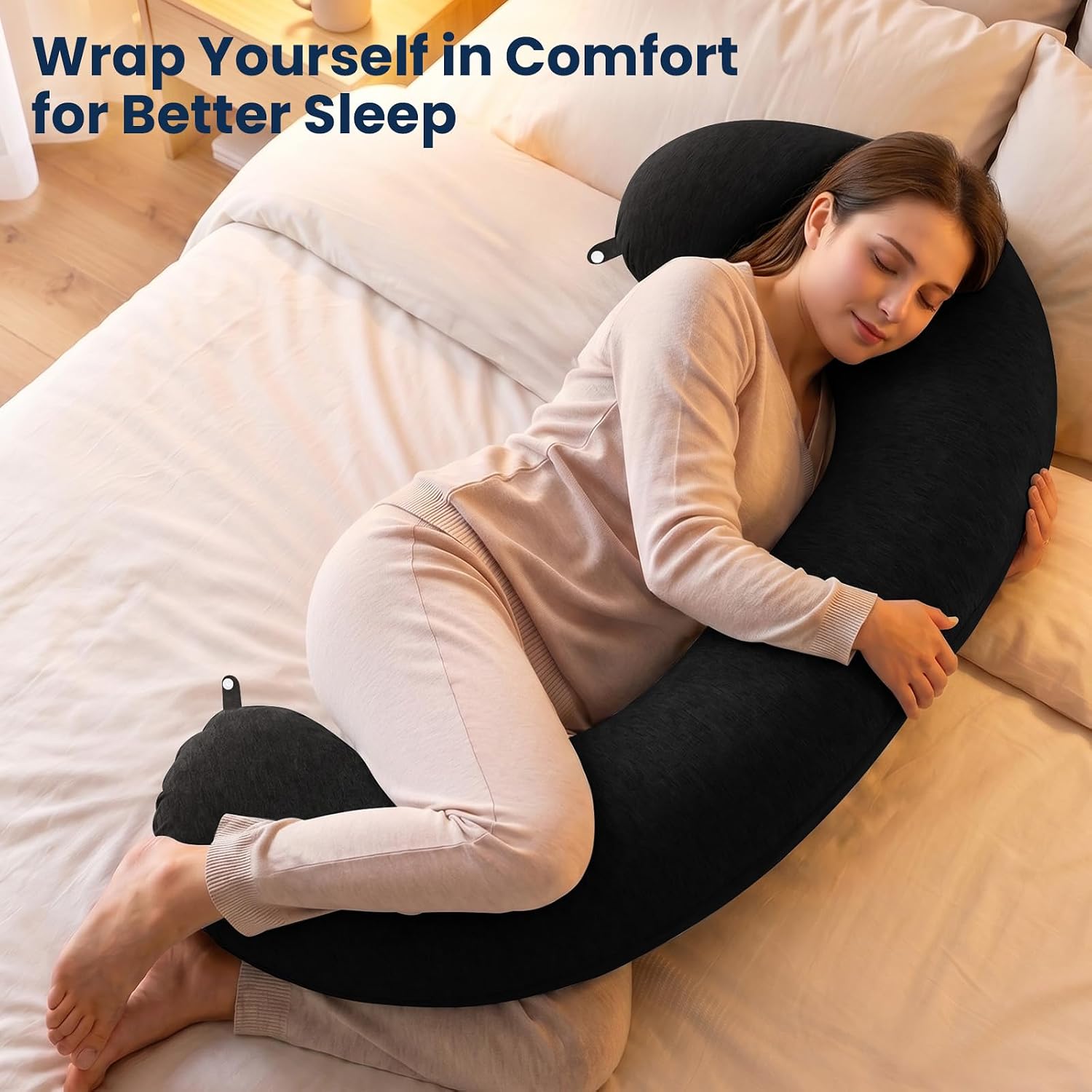 TranquilRelax TranquilRelax C Shaped Body Pillow for Side Sleepers, Memory Foam Long Pillow for Leg, Hip & Back Support, Soft Washab…