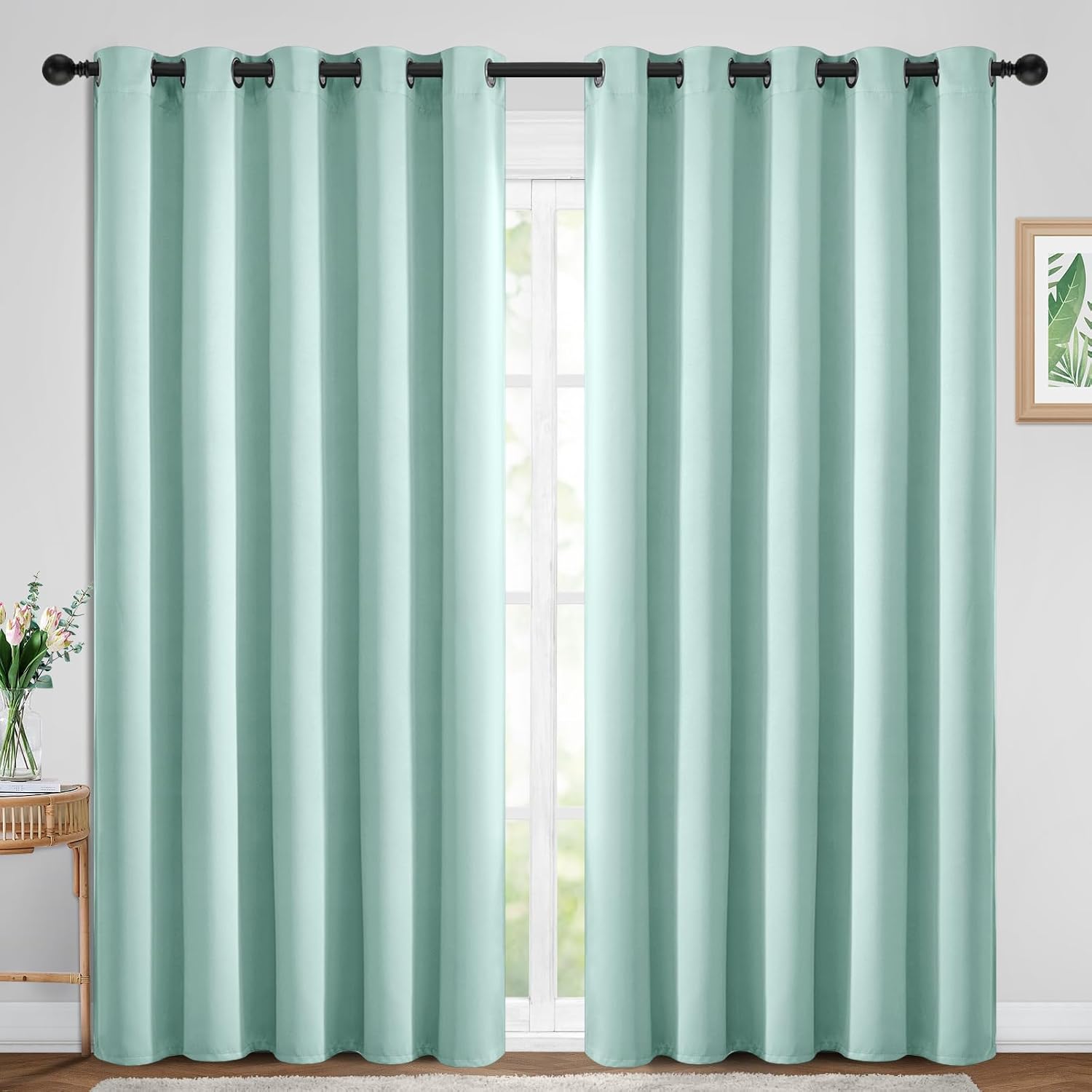 Yakamok Blackout Curtains Room Darkening Thermal Insulated Window Panels, Solid Grommet Top Drapes for Bedroom/Living Room(70Wx84L, Aqua…