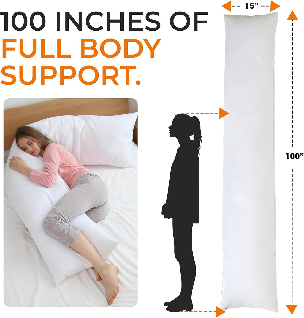 Cheer Collection Extra Long Body Pillow for Side Sleeper, Pregnancy, Neck and Shoulder Support - Zippered Cover (15" x 100")