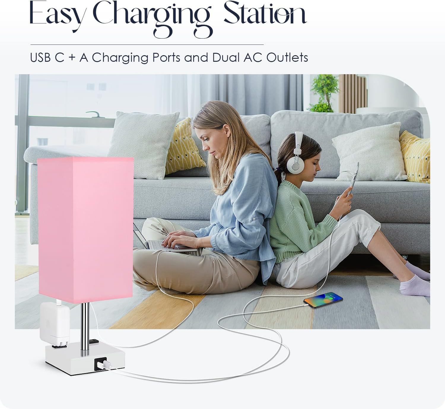 Bedside Lamp with USB Ports - Touch Control Table Lamp for Bedroom with USB C+A Charging Ports & AC Outlets, 3 Way Dimmable Nightstand…