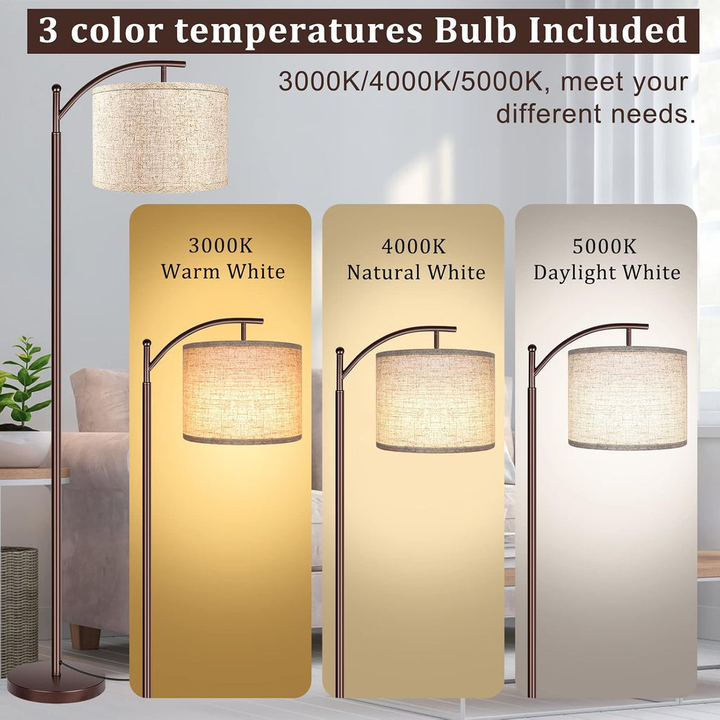 Floor Lamp for Living Room, LED Standing Lamp Tall Industrial Floor Lamp Reading for Bedroom, Office (9W LED Bulb, Beige Lampshade…