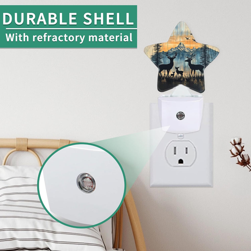 Rustic Woodland Deer Plug in Star Night Light, Night Light with Sensor for Kids Nursery Bedroom, Decorative Soft Glow Lamp for Hallway…