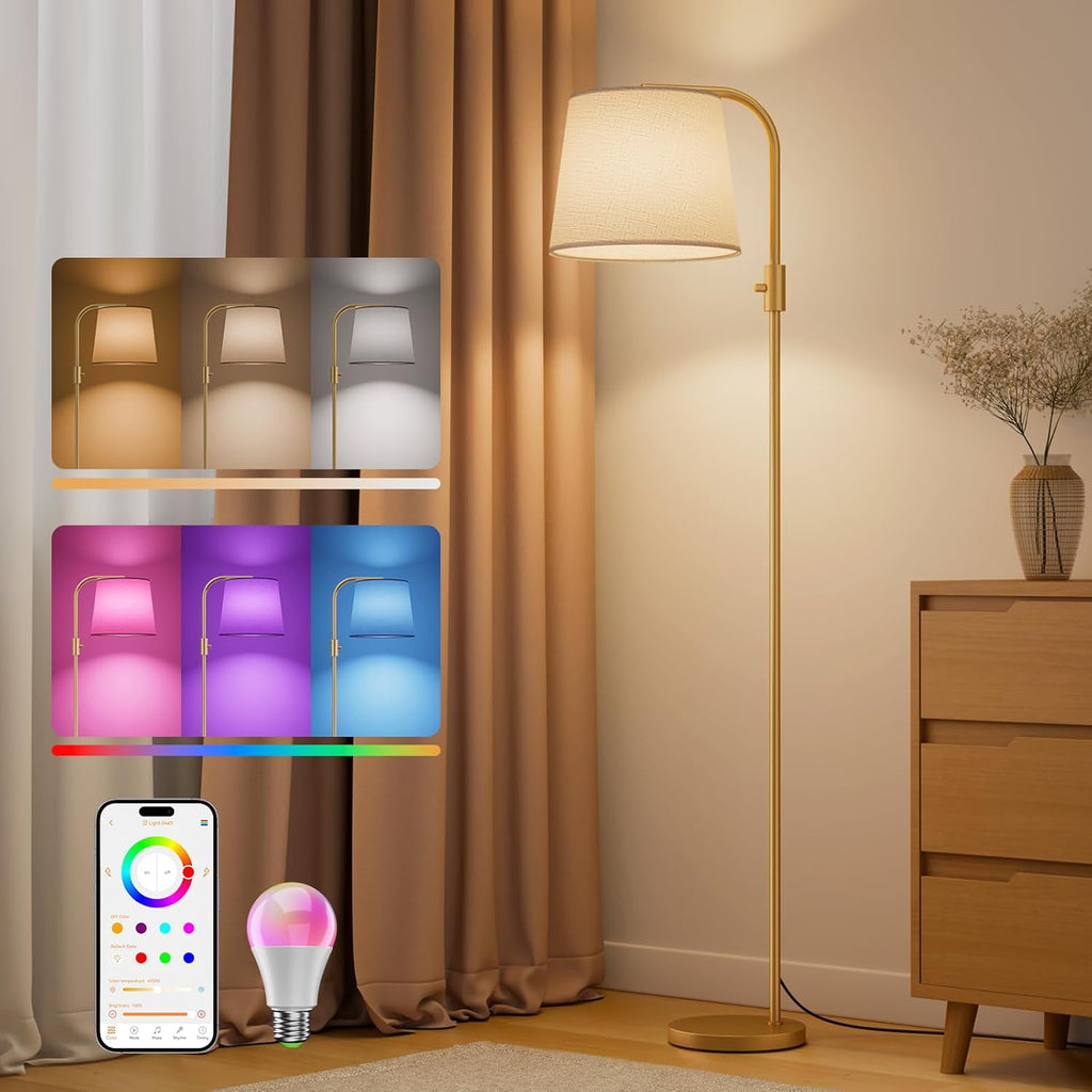 Arc Floor Lamp for Living Room with Smart RGBCW Color Changing Bulbs Dimmable, Stand lamp Compatible with Alexa, Siri, Google Voice & App…