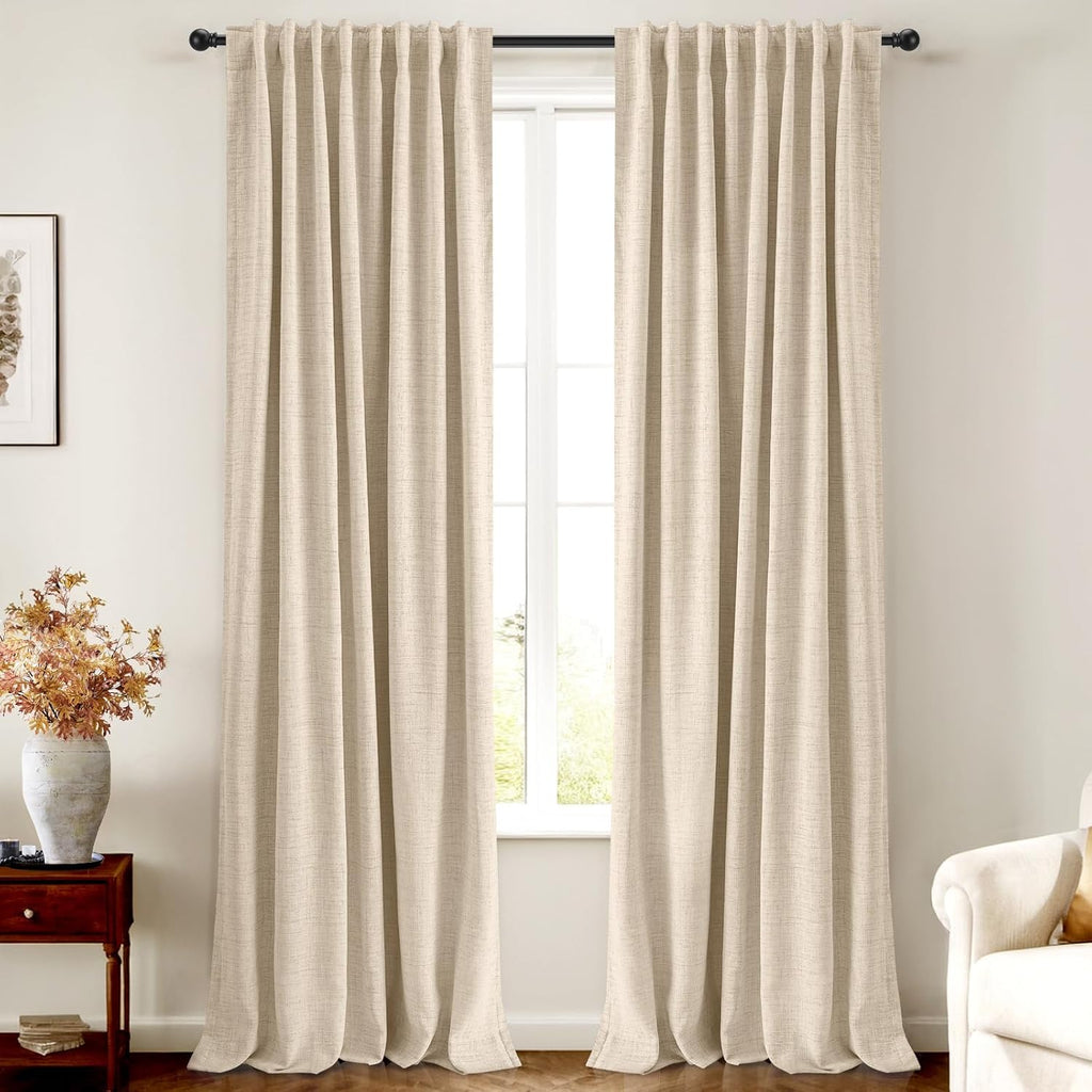 Inovaday 100% Blackout Curtains 102 Inches Length 2 Panels Set, Back Tab/Rod Pocket Linen Black Out Curtains for Bedroom, Thermal Insulated…