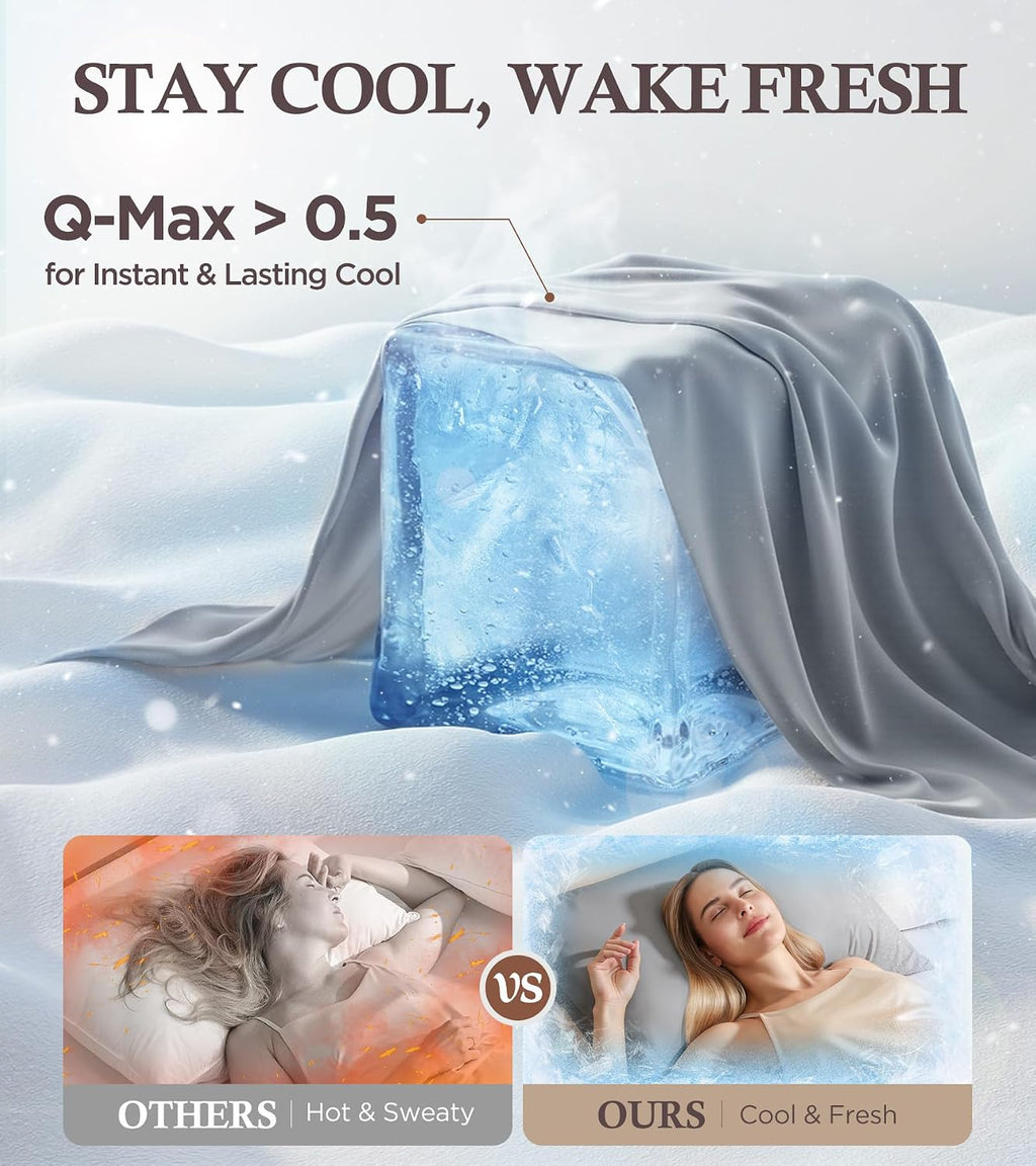 Rifens Instant Chill Cooling Pillowcase for Hot Sleepers, 2% HA Infused Pillowcase Hydrates Skin & Hair, Reduces Wrinkles & Frizz, Softer T…