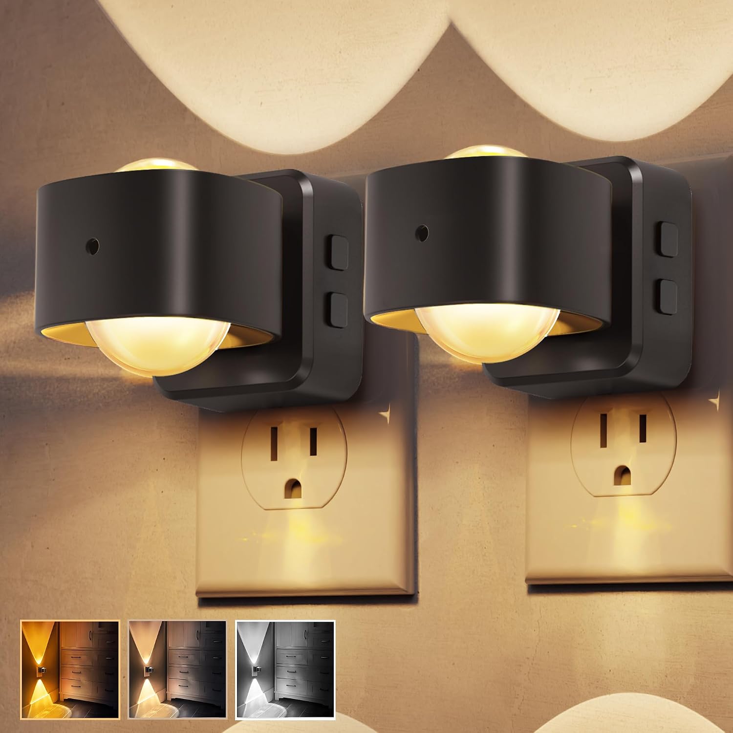 L LOHAS LED Night Light Projector, Night Lights Plug into Wall, 2000K/3000K/5000K Adjustable Color Temperature Nightlight, Rotating…