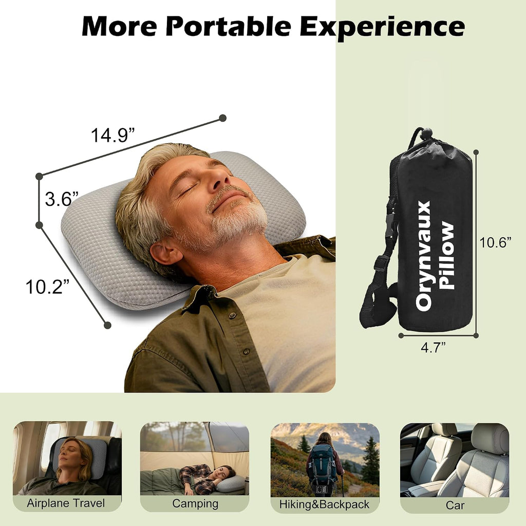 BetterSleepAnywhere! Cooling Camping Pillow, Memory Foam Travel Pillow with Adjustable Buckle Strap & Storage Bag