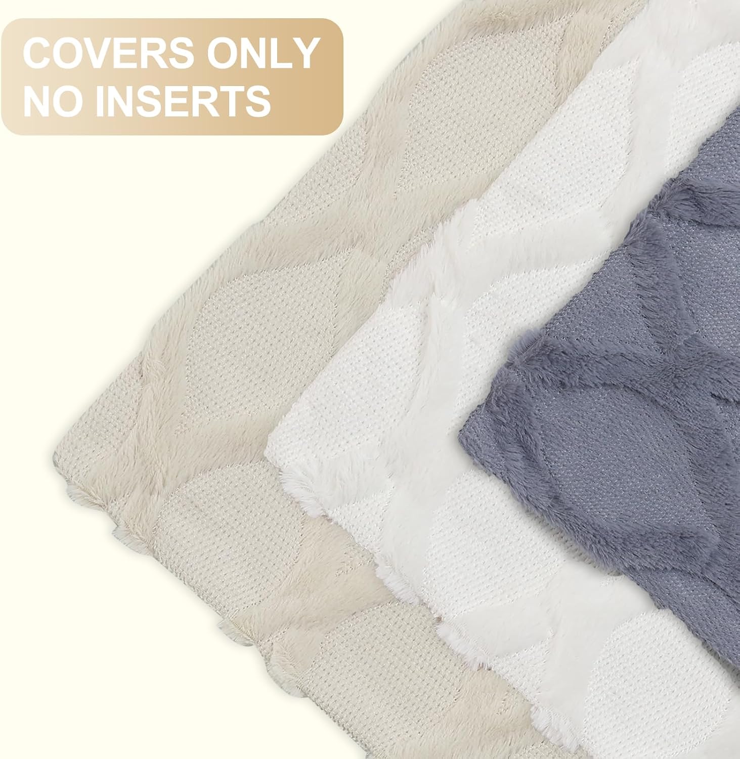 decorUhome Summer Throw Pillow Covers 12x20 Inch Set of 2, Soft Plush Faux Fur Wool Lumbar Cream White Accent Couch Pillow Covers for Moder…