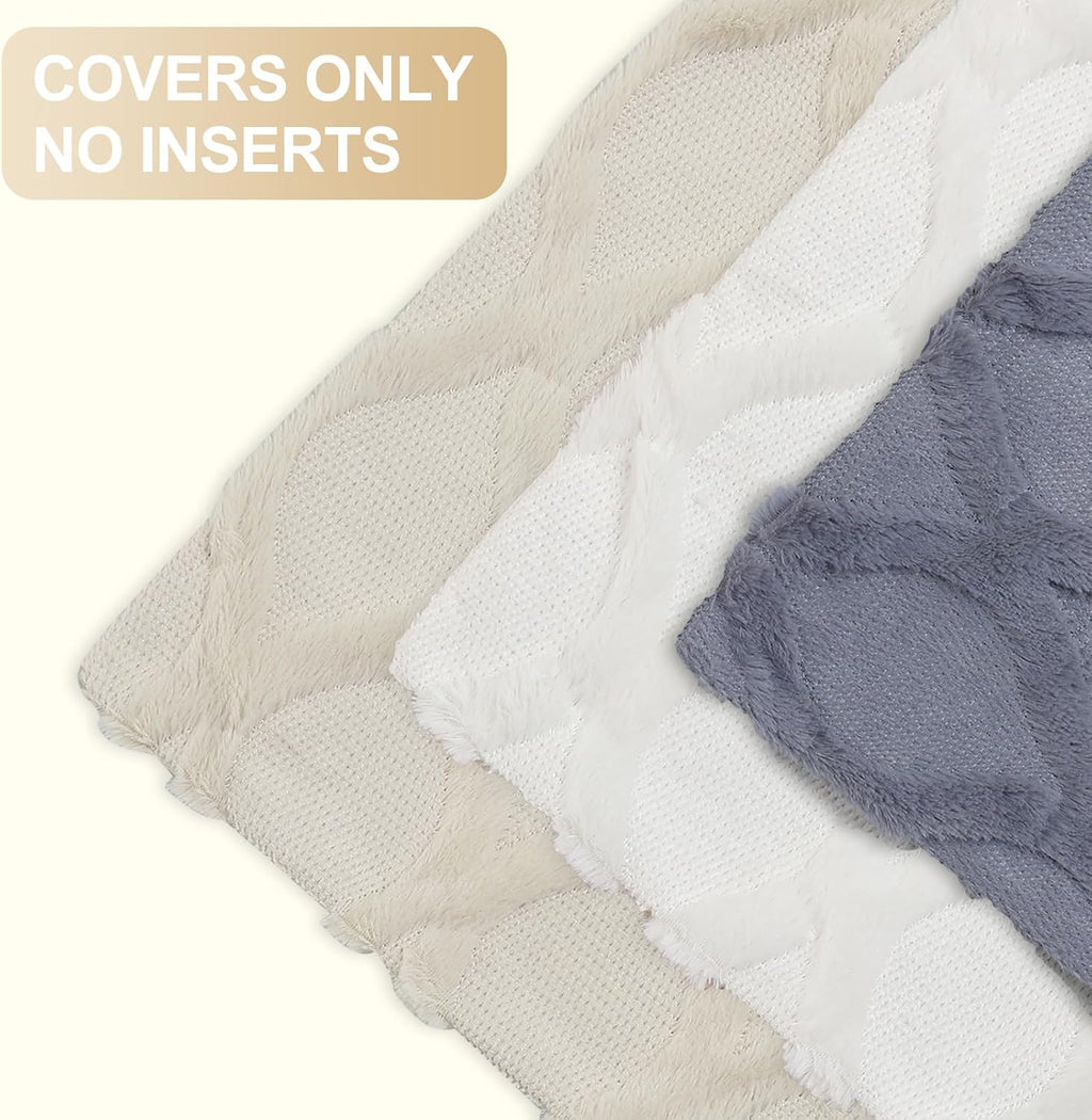 decorUhome Summer Euro Sham Throw Pillow Covers 26x26 Inch Set of 2, Soft Plush Faux Fur Wool Blue Grey Accent Couch Pillow Covers for Mode…