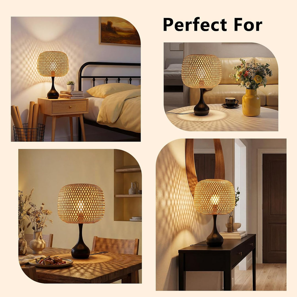 ONEWISH Touch Bedside Lamp for Bedroom, 3-Way Dimmable Table Lamps for Nightstand, Handwoven Bamboo Shade Desk Lamp for Living Room, Home…