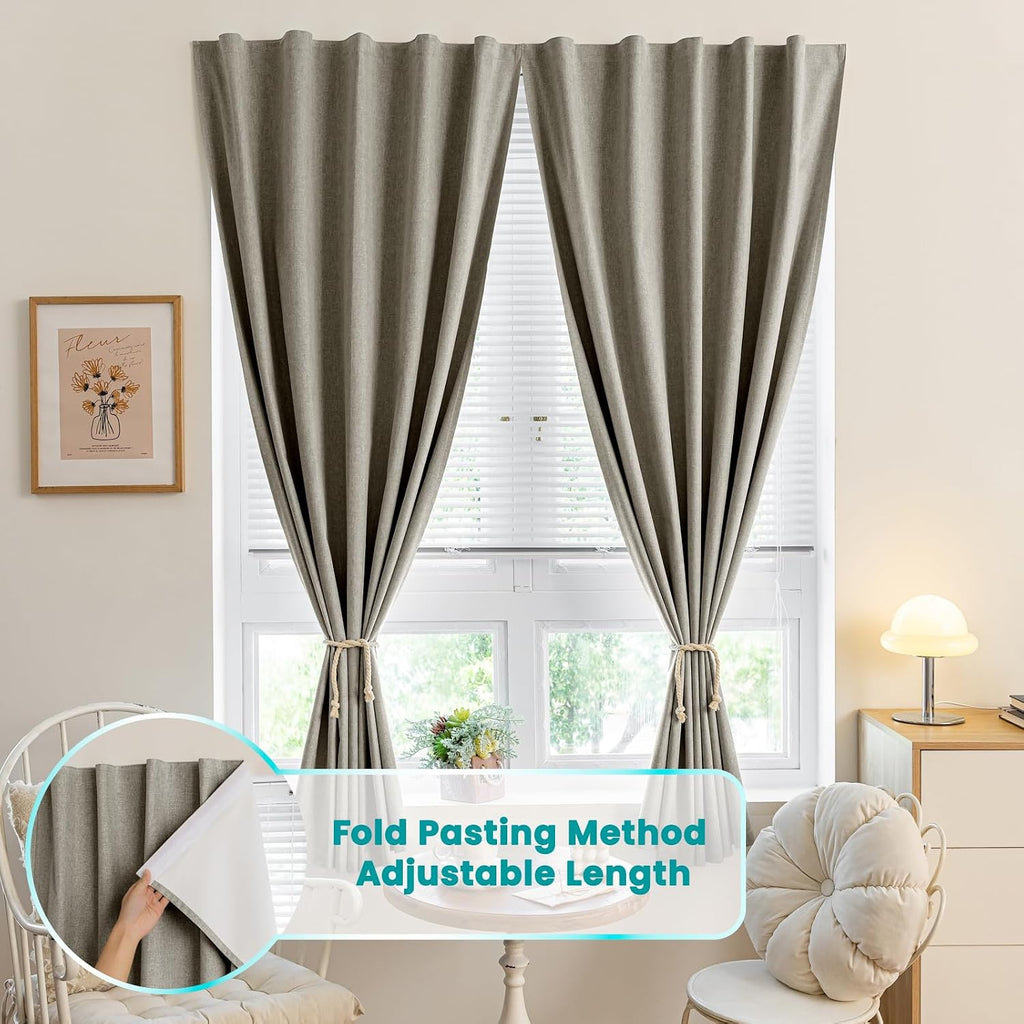 100% Blackout Self Adhesive Curtains, Black Out Shade for Window, Fabric Temporary Window Coverings Easy to Hang Curtains No Rod Needed…