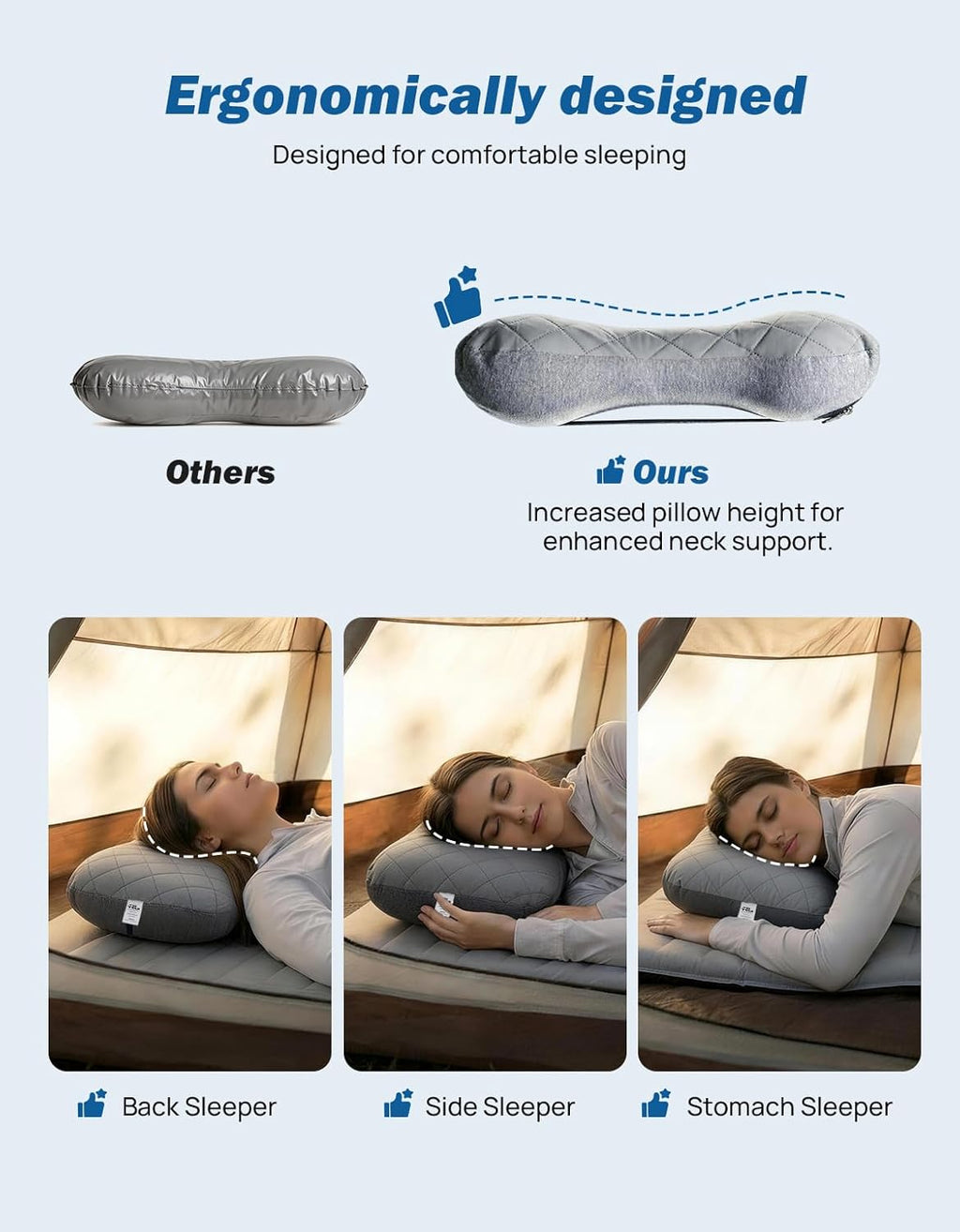 JOYTUTUS Inflatable Camping Pillow with Washable Removable Pillow Cover, Portable Ultralight Air Pillow for Travel, Backpacking, Hiking…