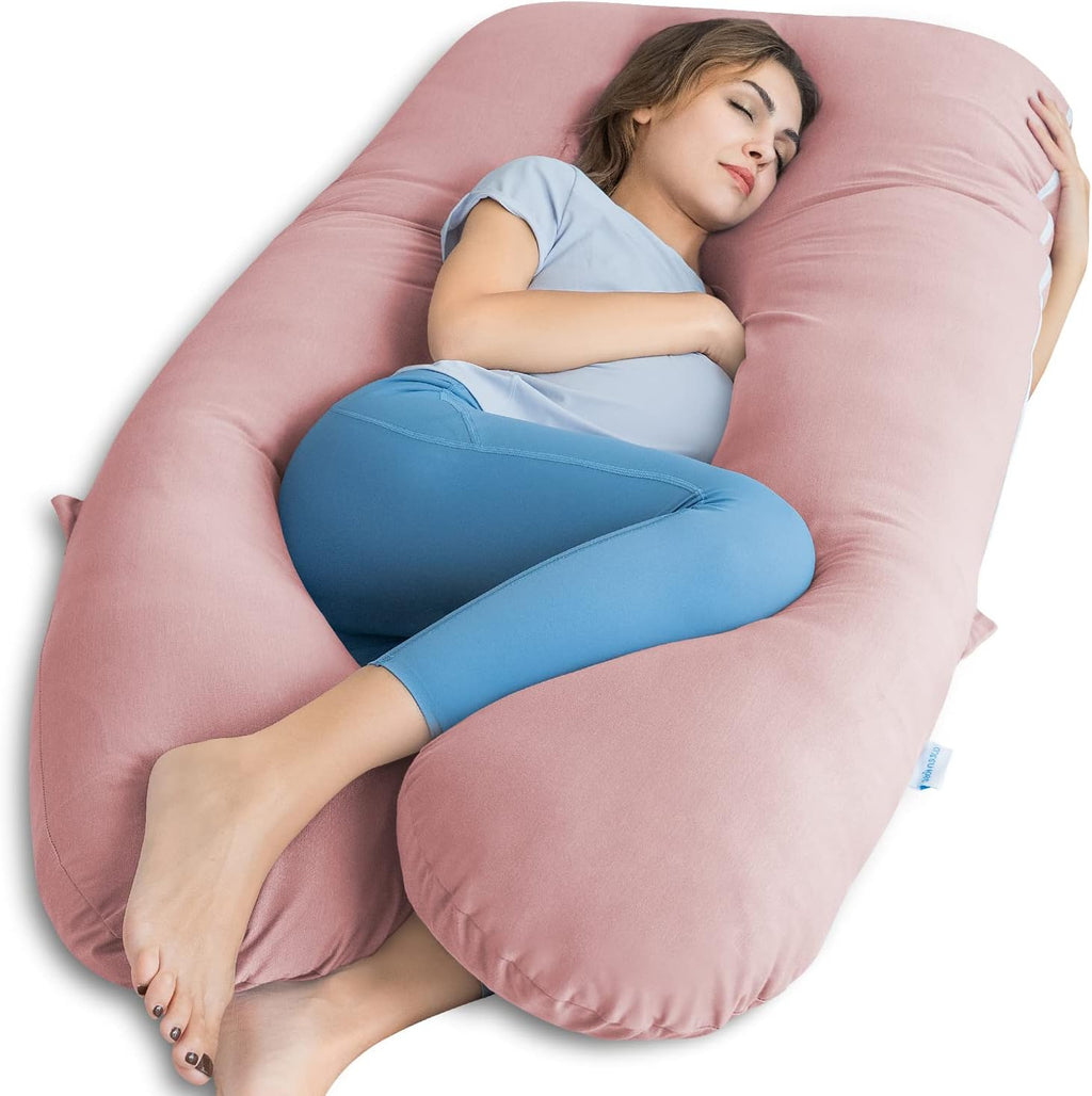 QUEEN ROSE Pregnancy Pillows for Sleeping, Cooling U Shaped Body Pillow, Maternity Pillow for Pregnant Women with Silky Soft Cover, Pink