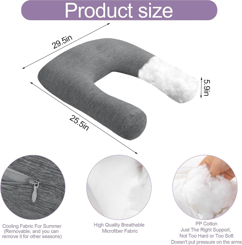Hombys Cooling U Shaped Pillow for Neck, Contour Shoulder Pillow for Side Sleepers, Ergonomic Body Pillows for Adults, Hug Pillow with Wash…